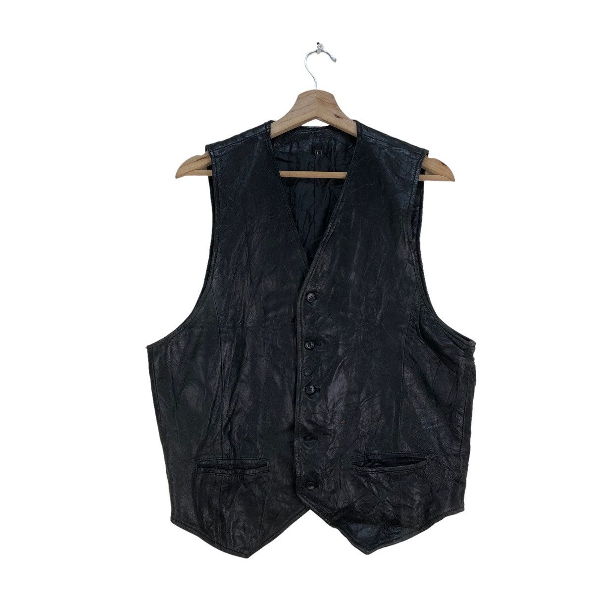 image of Genuine Leather Vest Jacket in Black, Men's (Size Medium)