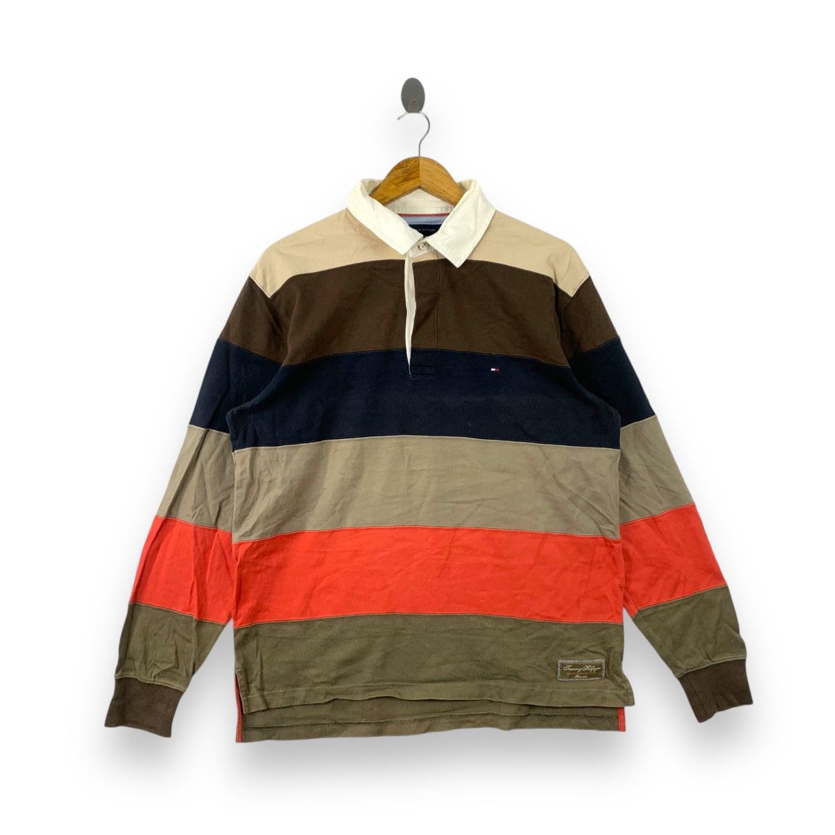 Vintage TOMMY HILFIGER USA Striped Rugby Polo Tee Shirt