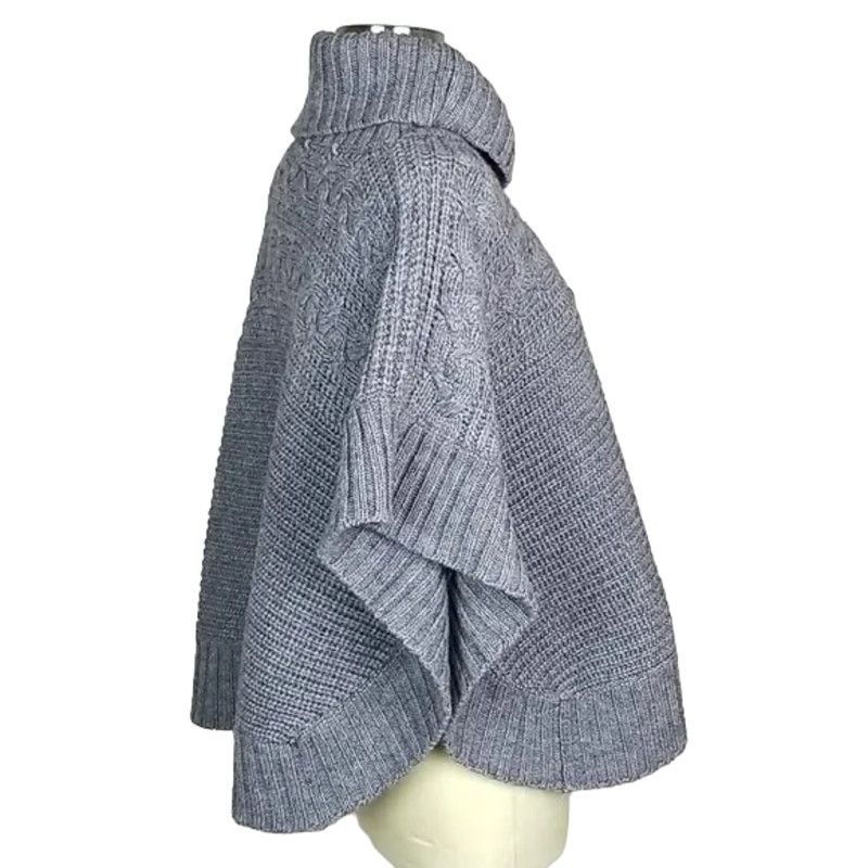 John Bartlett Alexandra Bartlett Womens Wool Cable Knit Poncho Turtleneck Size M / US 6-8 / IT 42-44 - 3 Thumbnail