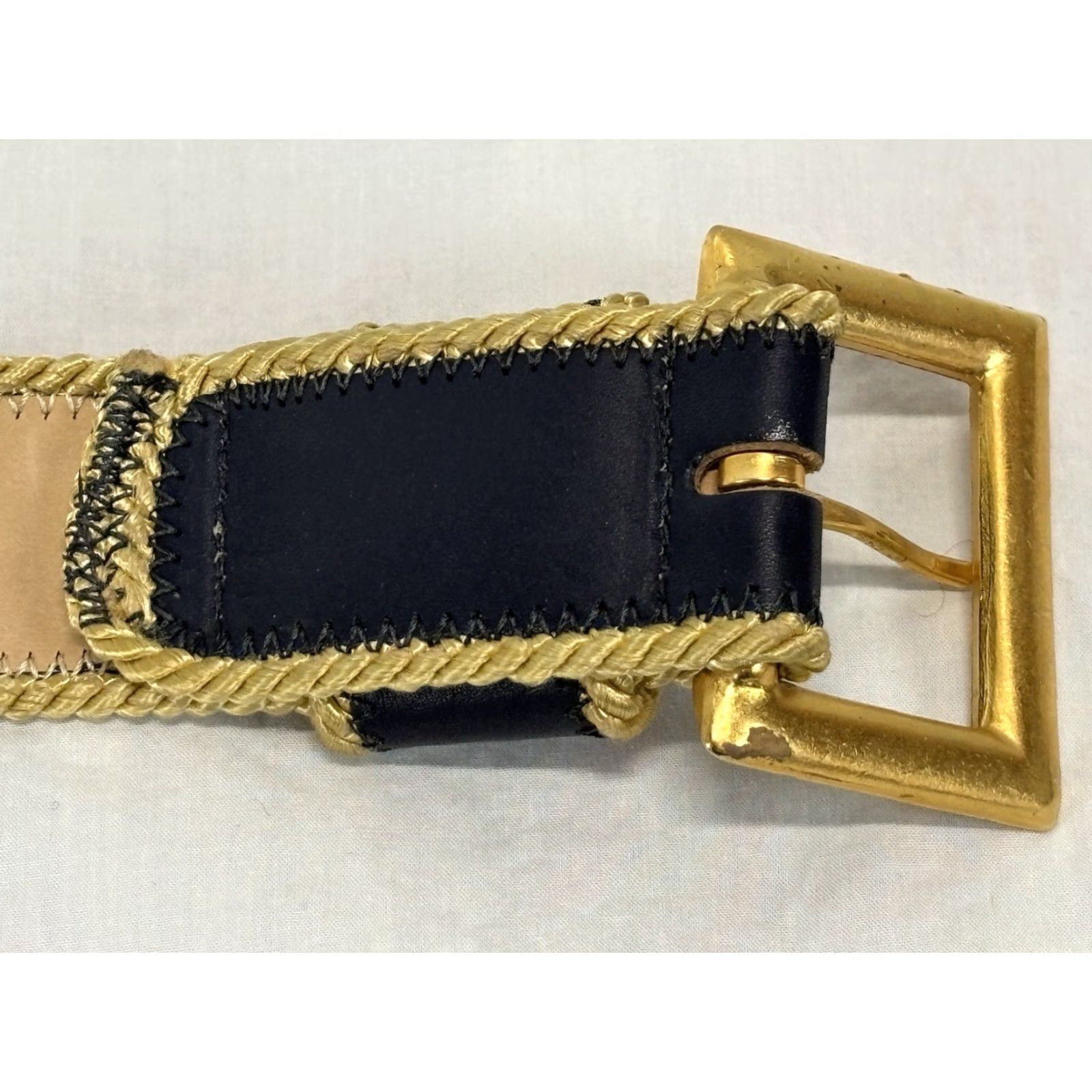Vintage VINTAGE Joan & David Navy Calfskin Leather Belt Womens M 1.5” Gold Cord Trim Military Nautical 80s Mens Women Girls Size ONE SIZE - 4 Thumbnail