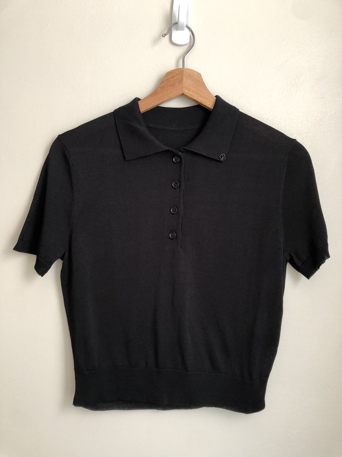 image of Loewe Ss23 Cropped Silk Polo in Black, Women's (Size Small)