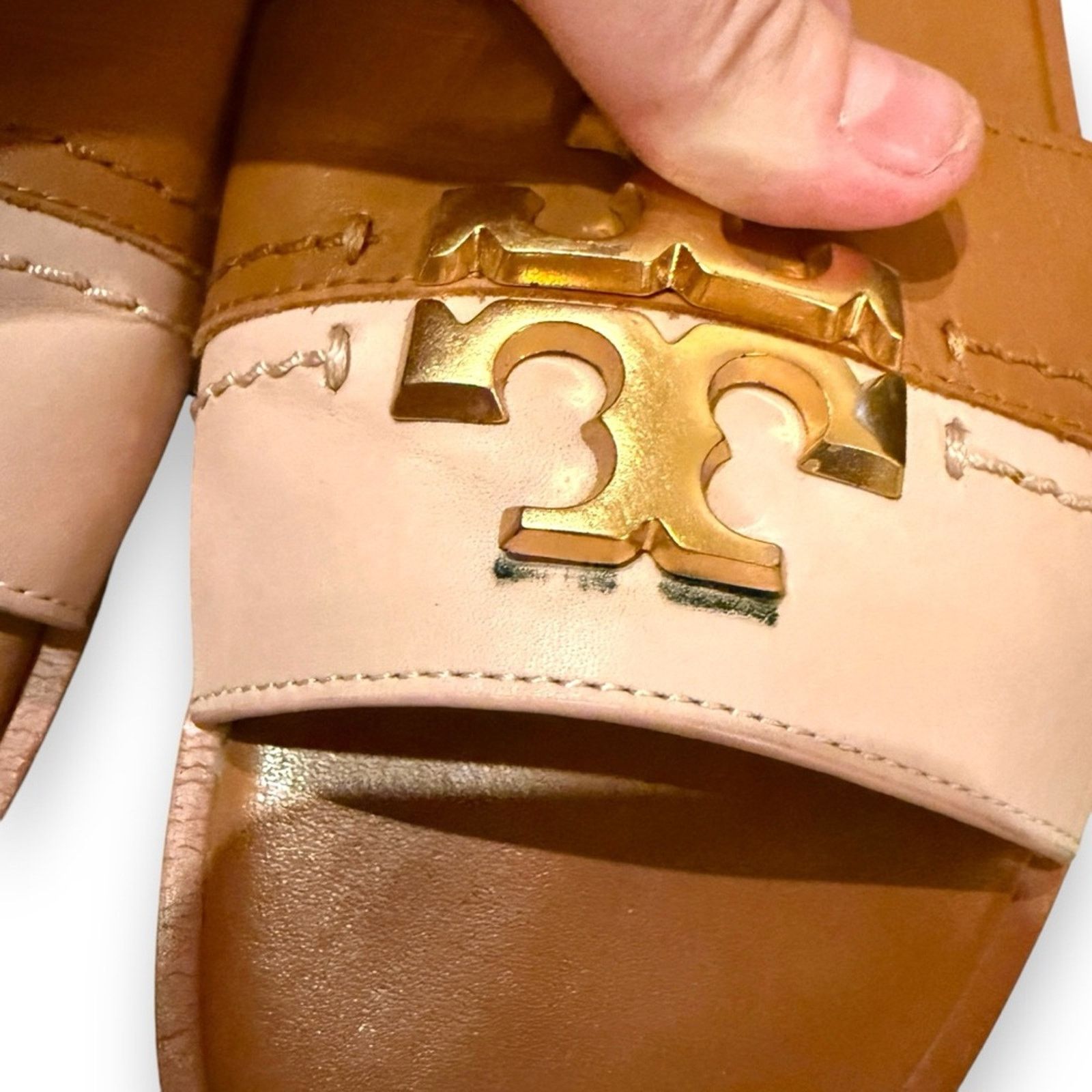 Tory Burch Tory Burch Everly Two Tone Tan & Cream Pink Leather Sandals Size US 7.5 / IT 37.5 - 10 Thumbnail