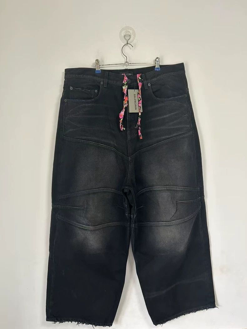 Balenciaga Balenciaga size M Black waxed waist drawstring strap loose Size US 27 - 1 Thumbnail