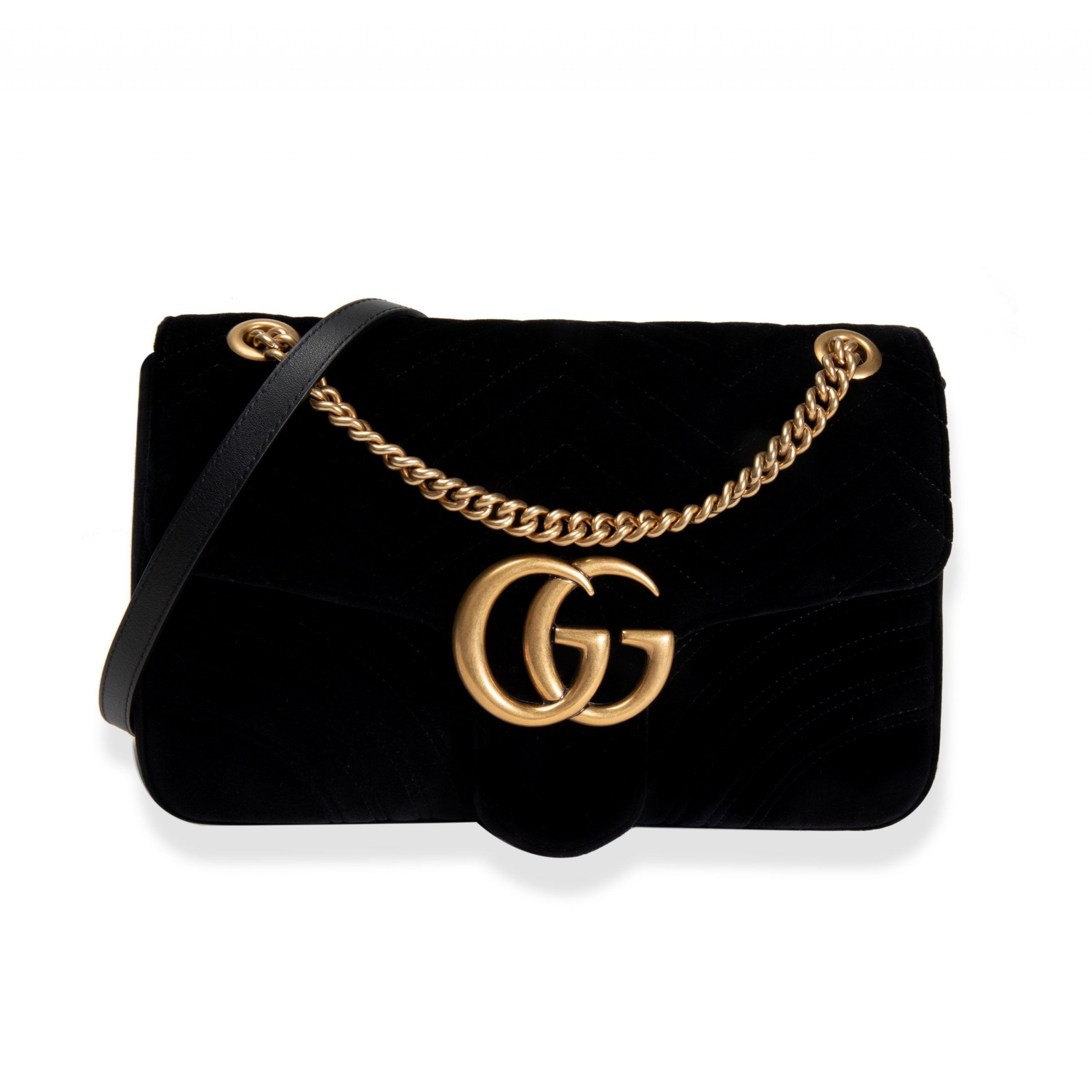 Gucci Black Velvet GG Marmont Medium Shoulder Bag