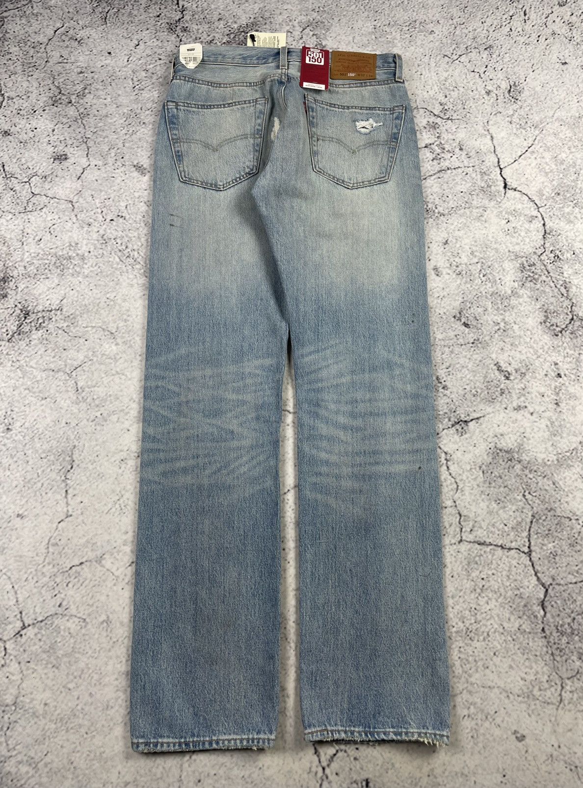 Levi's Levi’s 501 150th W32 L34 Destroyed Jeans Blue Straight Fit Size US 34 / EU 50 - 2 Thumbnail
