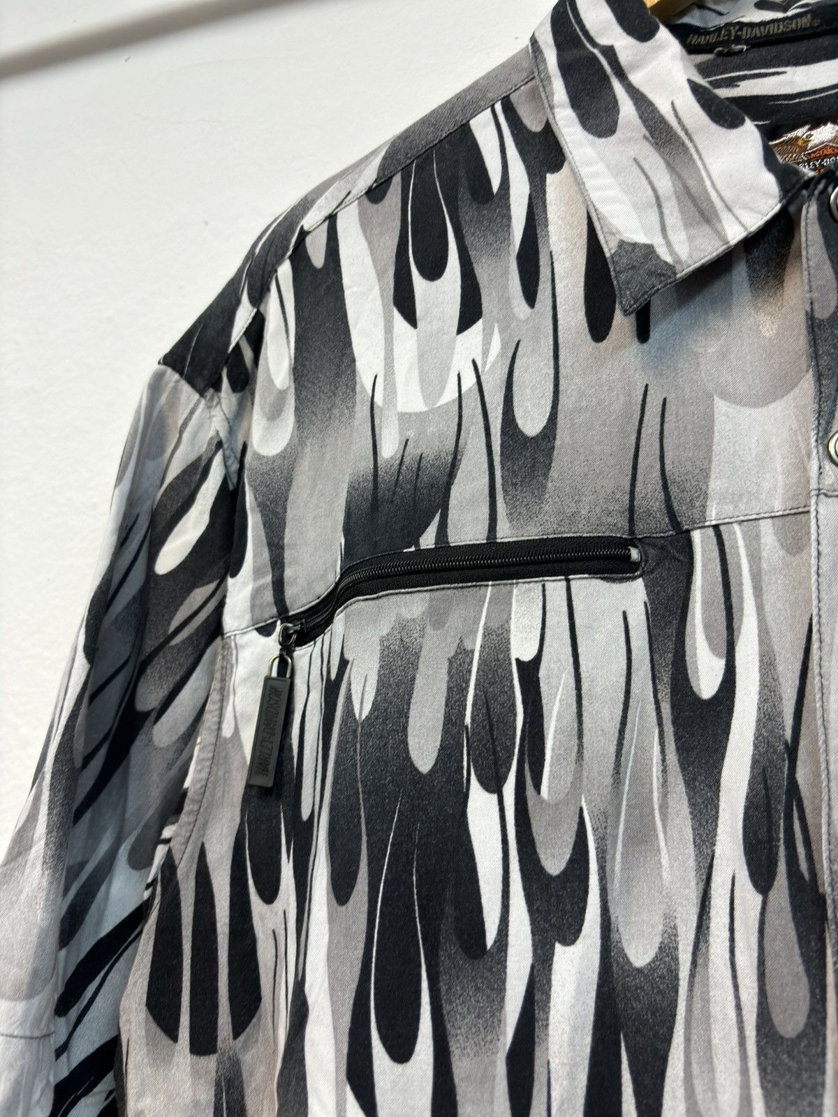 Harley Davidson × Vintage Crazy Vintage 90s Harkey Davidson Flames Work Shirt Y2K Rare Size US L / EU 52-54 / 3 - 3 Thumbnail