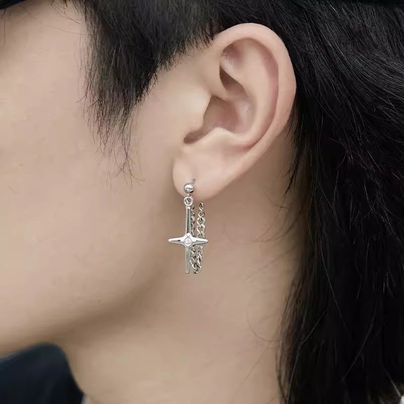 Jewelry × Sterling Silver Cross Retro Earrings One Pairs Chrome Jewelry Size ONE SIZE - 1 Thumbnail