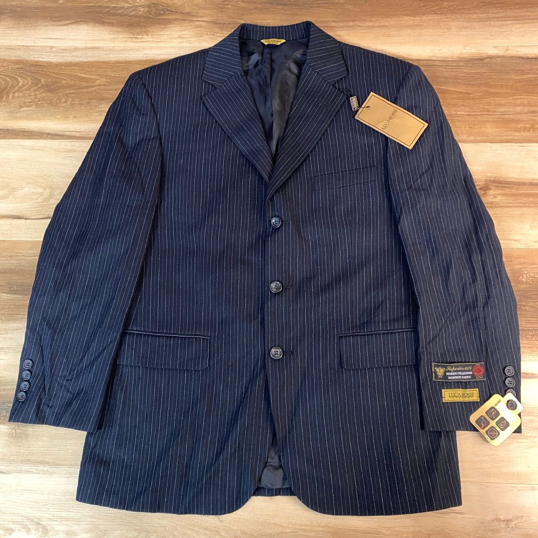 Vintage Luca Rossi Italia Mens Blazer 3 Piece Navy Pinstripe Wool Blend Suit Jacket 38S Size 38R - 2 Thumbnail