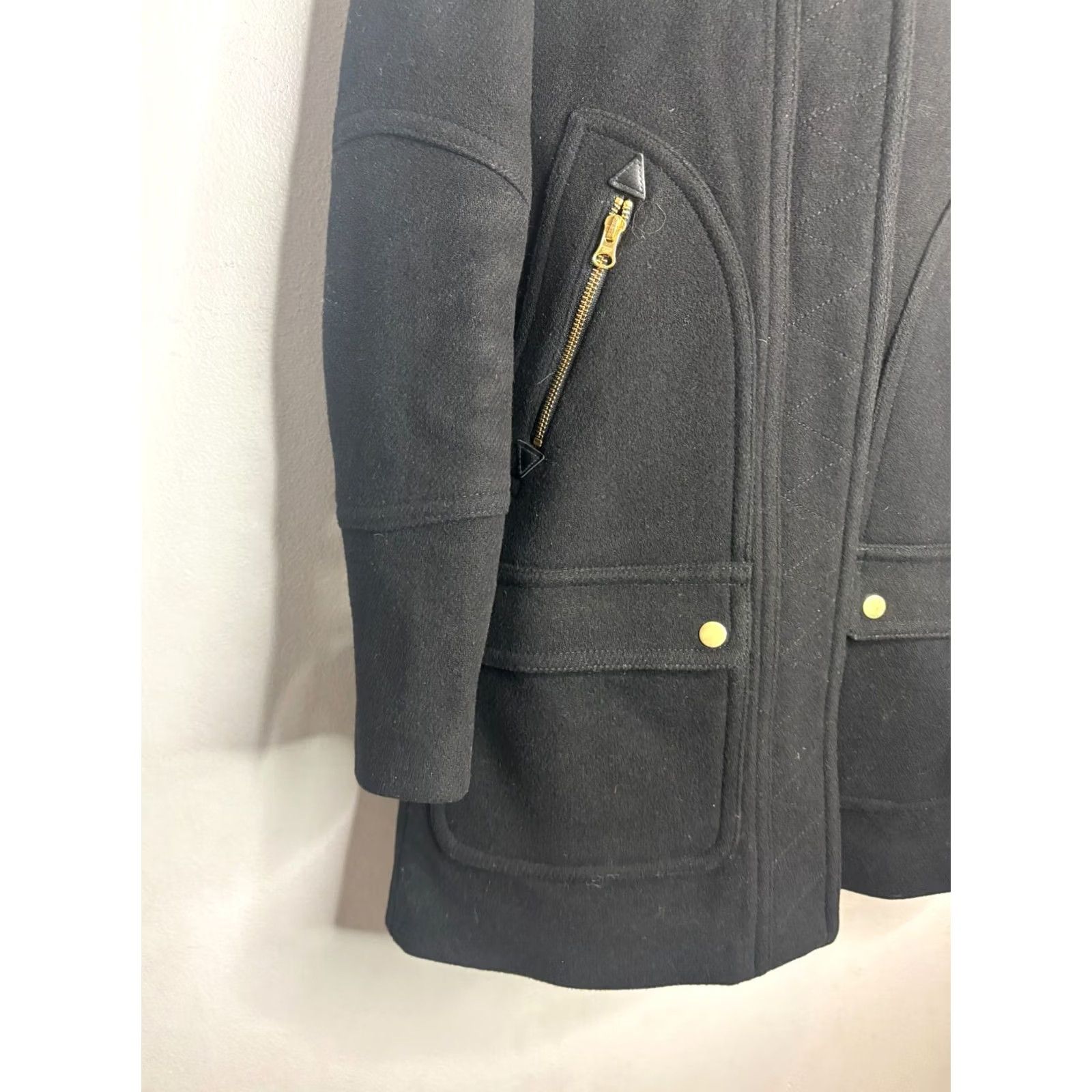 J.Crew J.CREW Parka Wool Faux Fur Hooded Black 00 Womens Coat 4451 Vintage? No, Solid Mid-Length Molecule? Size XXS / US 00 / IT 34 - 2 Thumbnail