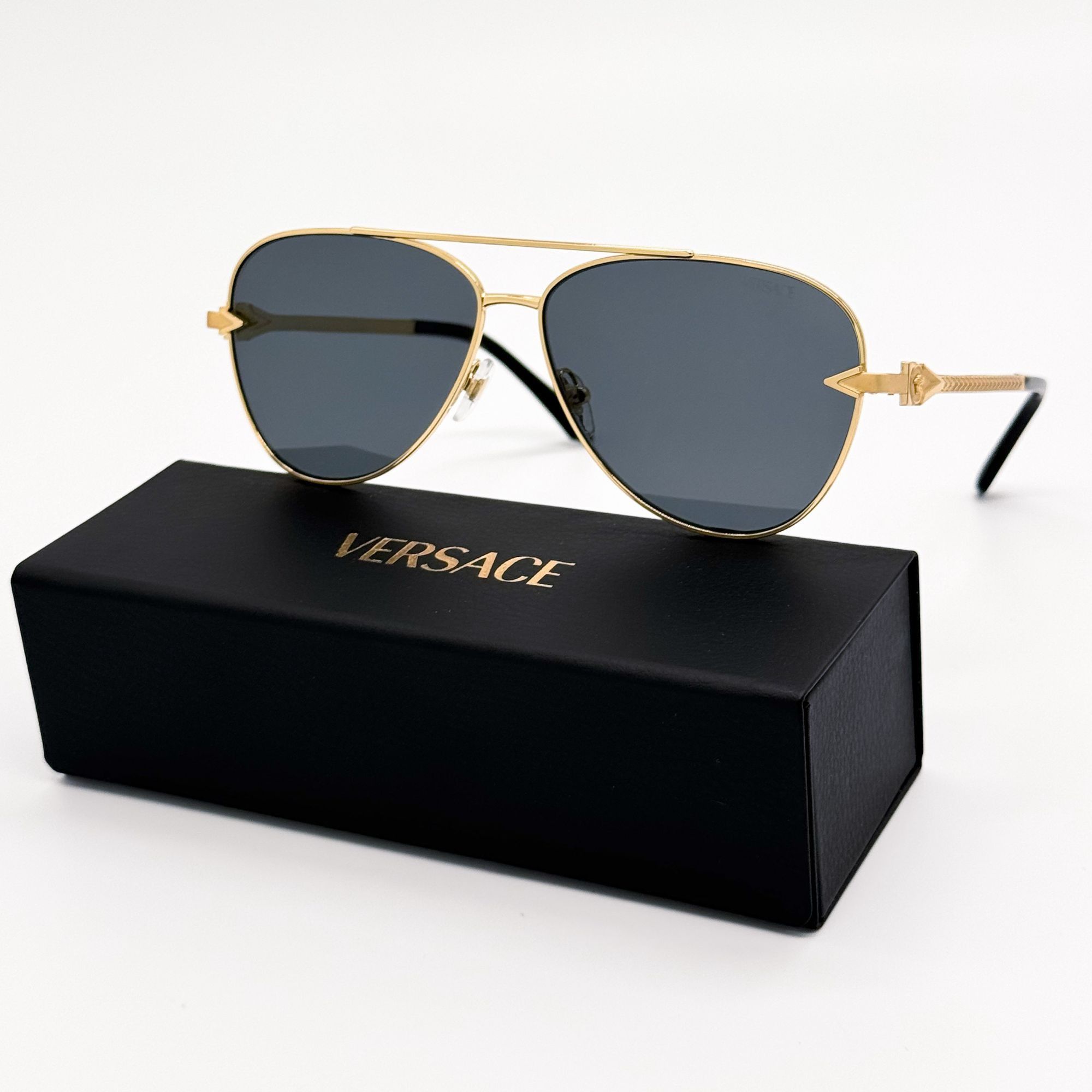 Versace NEW VE2283 1002/87 VERSACE GOLD GREY AVIATOR SUNGLASSES VERS Size ONE SIZE - 1 Thumbnail