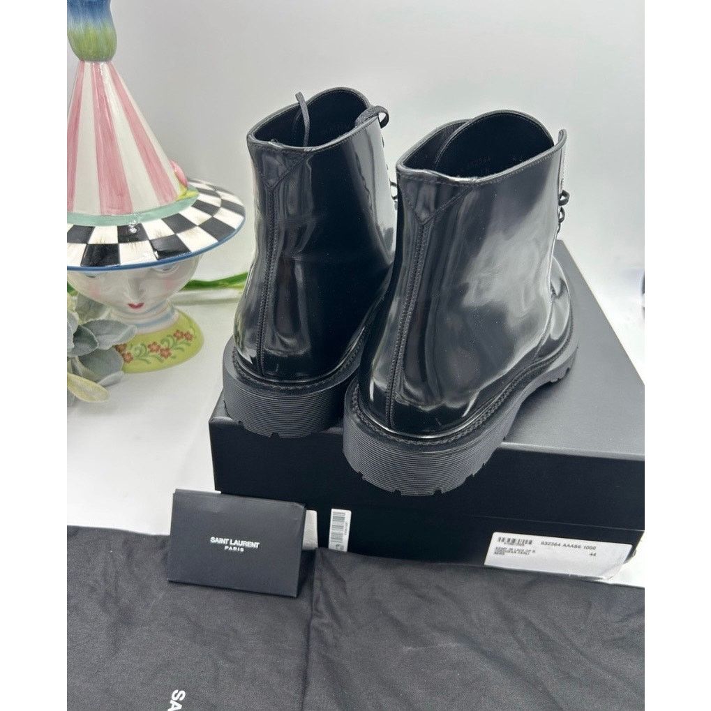 Saint Laurent Paris Mens Saint Laurent Glossy Black Lace-Up Ankle Boots size 44 Size US 11 / EU 44 - 4 Thumbnail