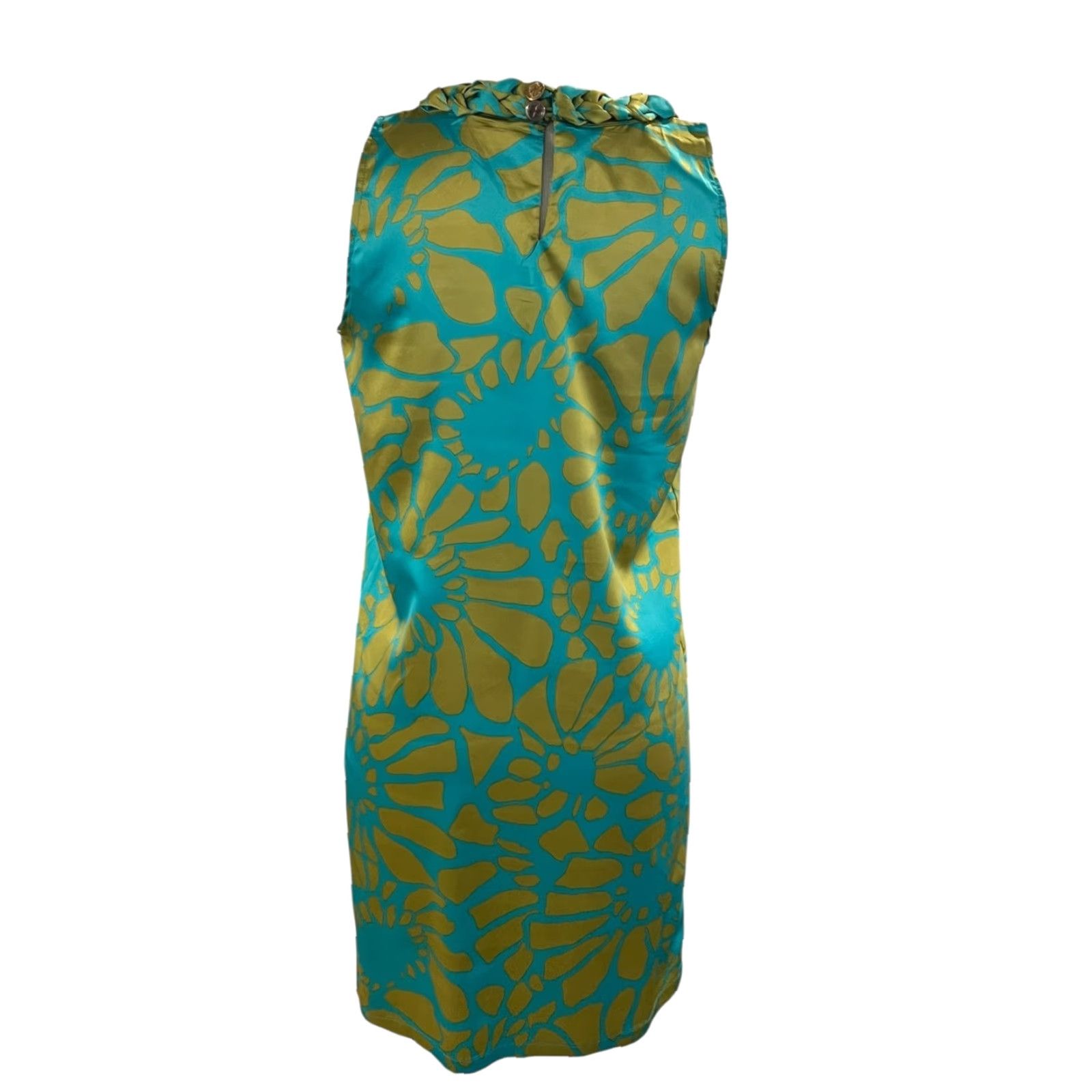 Vintage Tracy Negoshian Women's Dress Sleeveless Floral Blue & Gold Knee Length S Shifts Casual Summer Madeira? Wait. Size S / US 4 / IT 40 - 5 Thumbnail