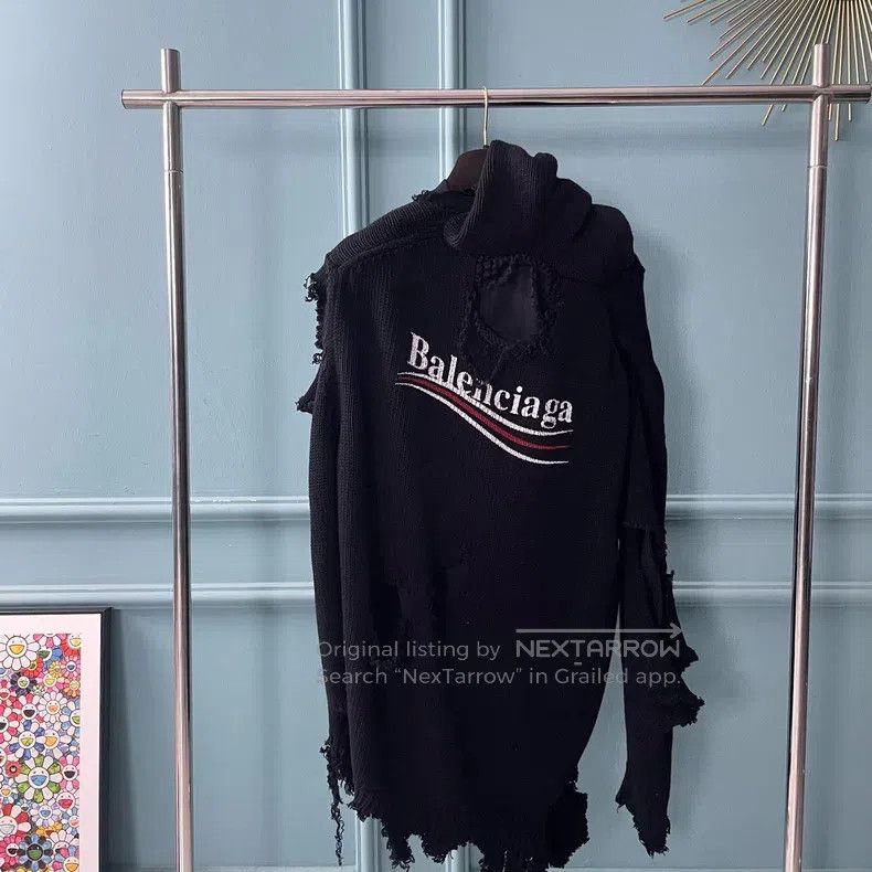 Balenciaga Balenciaga Black destroyed embroidery Coke knit hoodie Size US S / EU 44-46 / 1 - 2 Thumbnail