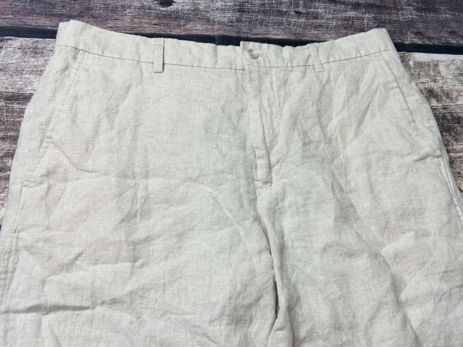 Zara Zara Linen Pants Women's Large Straight Leg Beige Preppy Size 36" / US 14 / IT 50 - 4 Thumbnail