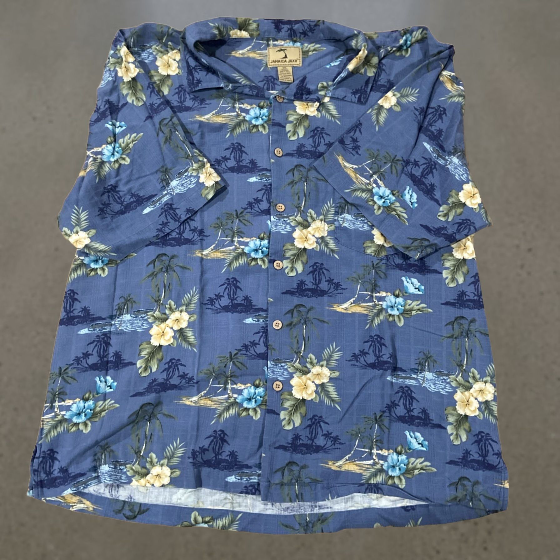 Vintage Jamaica Jaxx Button-Up Shirt 2XL Men Silk Floral Hawaiian Blue Short SleeveCollar Down Regular Mens Size US XXL / EU 58 / 5 - 1 Thumbnail