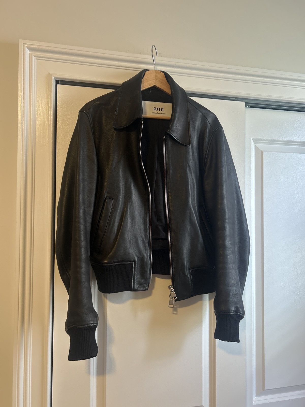 AMI Ami Paris Leather Bomber Jacket Size US S / EU 44-46 / 1 - 8 Thumbnail