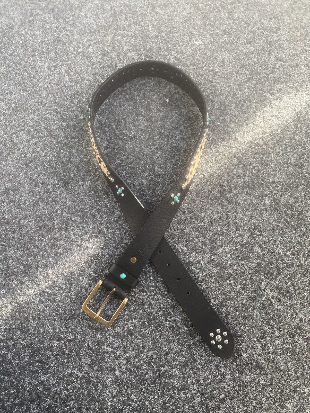 Handmade Western Studded Buffalo Leather Belt Size ONE SIZE - 4 Thumbnail