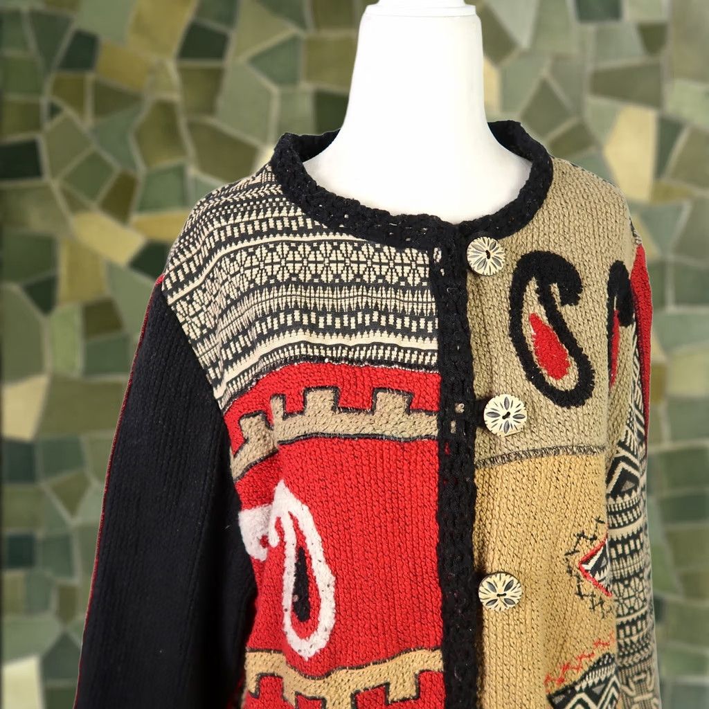 Vintage VINTAGE Jacket Womens L Black 90s Alex Kin red tan paisley geometric print knit Size L / US 10 / IT 46 - 1 Thumbnail