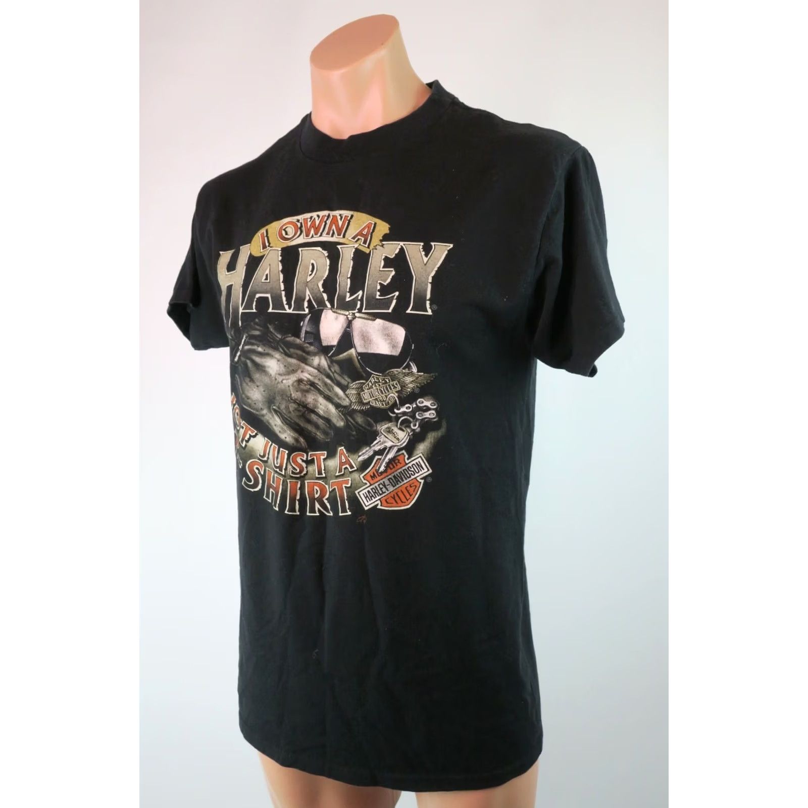 Vintage VTG 1990s "I OWN A HARLEY NOT JUST A T SHIRT" 3D EMBLEM Graphic Tee L Black Mens Size US L / EU 52-54 / 3 - 7 Thumbnail
