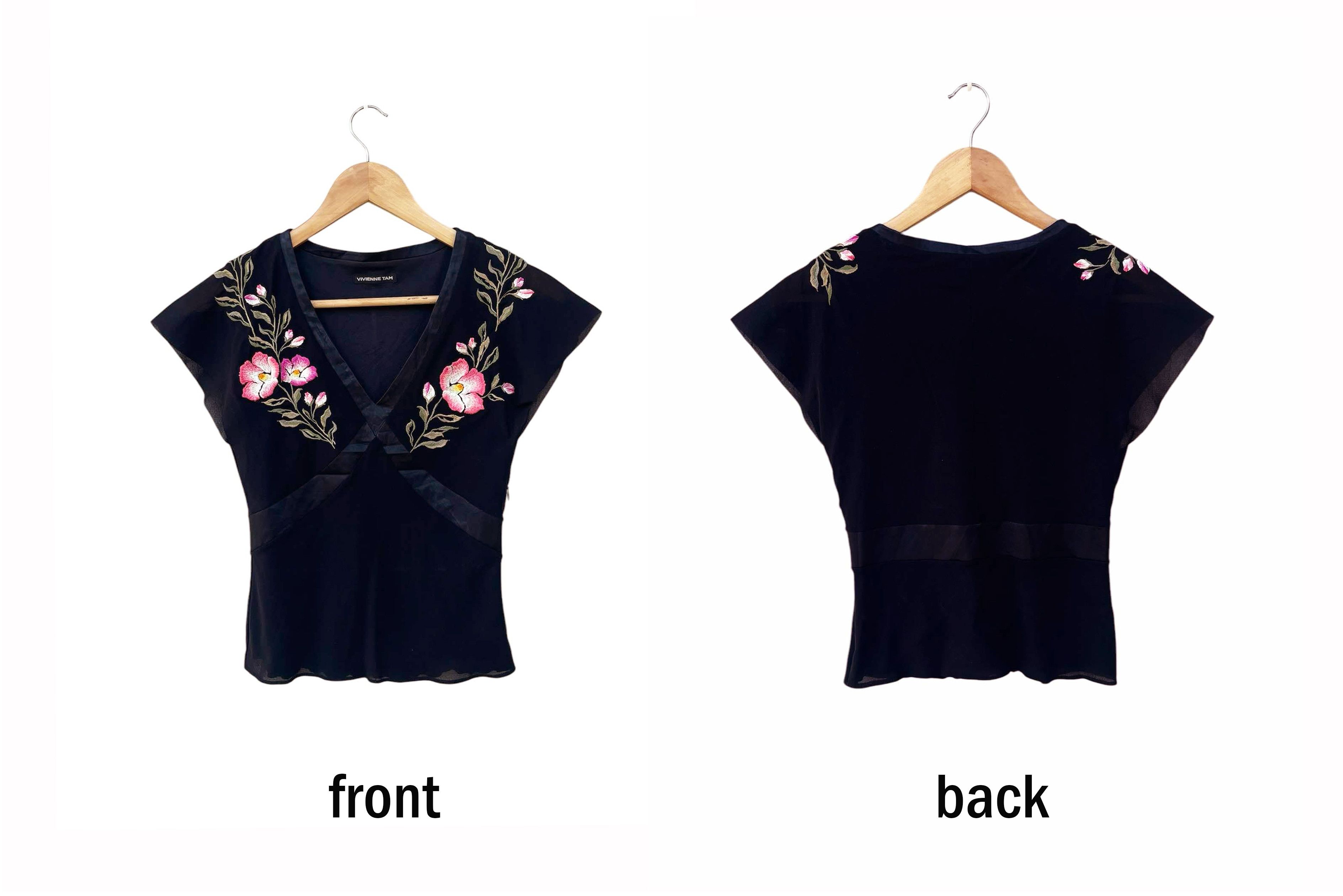 Vivienne Tam Vivienne Tam Black Nylon Mesh top, embroidery flowers Size XS / US 0-2 / IT 36-38 - 2 Thumbnail