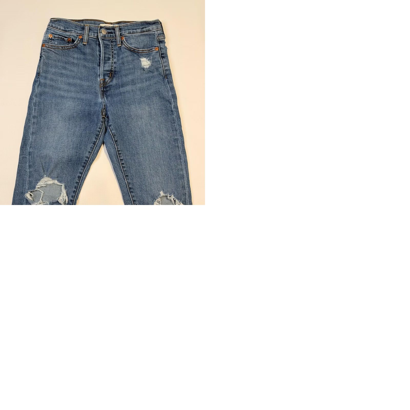 Levi's Levi's Wedgie Skinny Jeans Womens 27 Blue High Rise Distressed Stretch Denim, 5-Pocket, Button Fly, 27 in Inseam, Medium Wash, Jeans Size 27" / US 4 / IT 40 - 9 Thumbnail