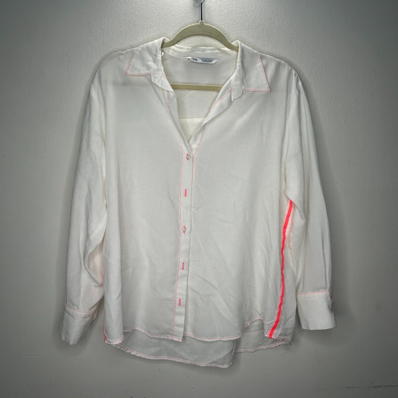 Zara Zara Off White Pink Stitch Button Long Sleeve Collar Shirt L Size L / US 10 / IT 46 - 2 Thumbnail