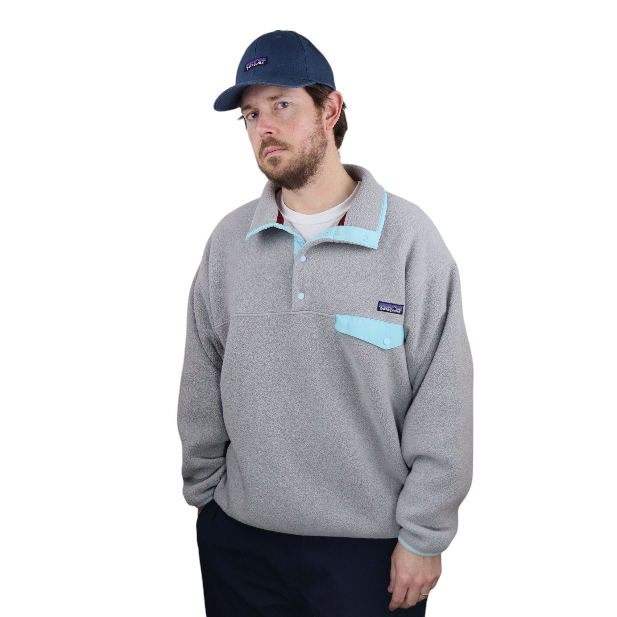 Patagonia × Vintage 90s Y2K Patagonia Pastel Light Gray Fleece Snap-T Pullover Size US L / EU 52-54 / 3 - 1 Thumbnail
