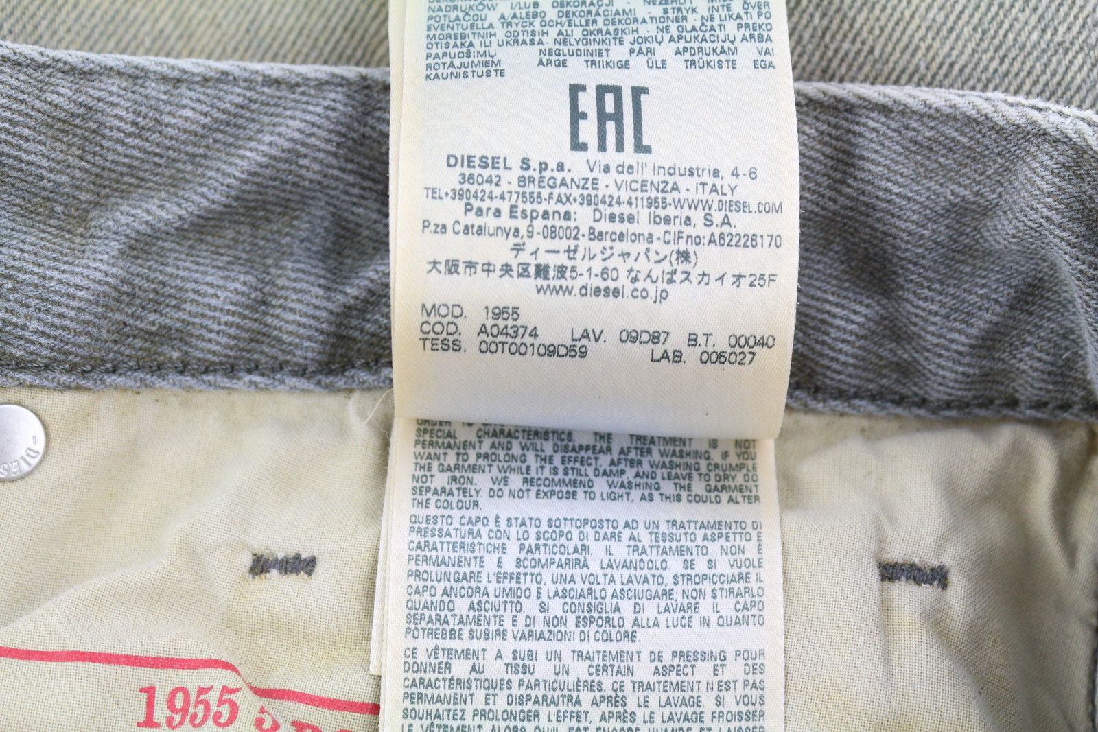 Diesel 1955 09D87 W34/L34 Aged Look Regular Straight 85423 Size US 34 / EU 50 - 9 Thumbnail