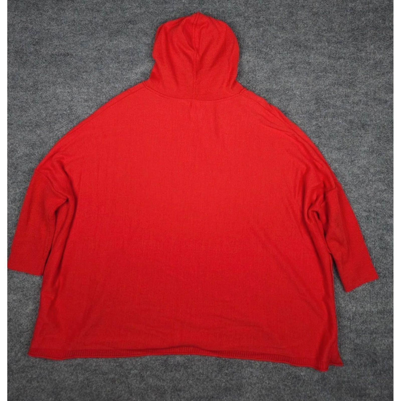 Catalina Mersea Catalina Hoodie Sweater Red One Size Acrylic Drawstring Relaxed Pullover Women's Knit Dolman Sleeve Solid Knit Pattern Size ONE SIZE - 4 Thumbnail