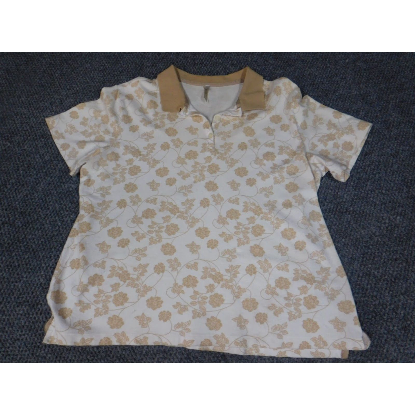 Vintage White Stag Shirt Blouse Womens XL Beige Floral Short Sleeve Crew Neck Cotton Rayon Stretch Casual Size XL / US 12-14 / IT 48-50 - 2 Thumbnail