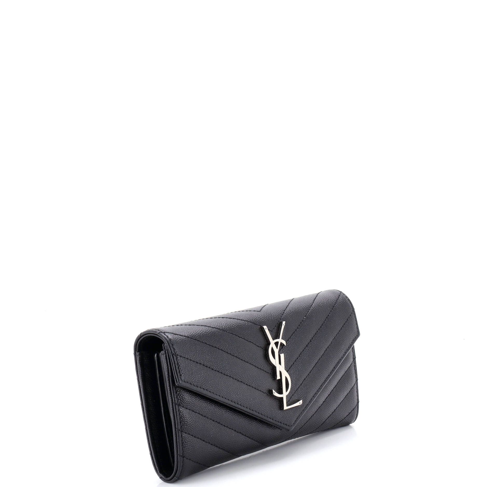 Saint Laurent Paris Classic Monogram Flap Wallet Matelasse Chevron Leather Large Size ONE SIZE - 1 Thumbnail