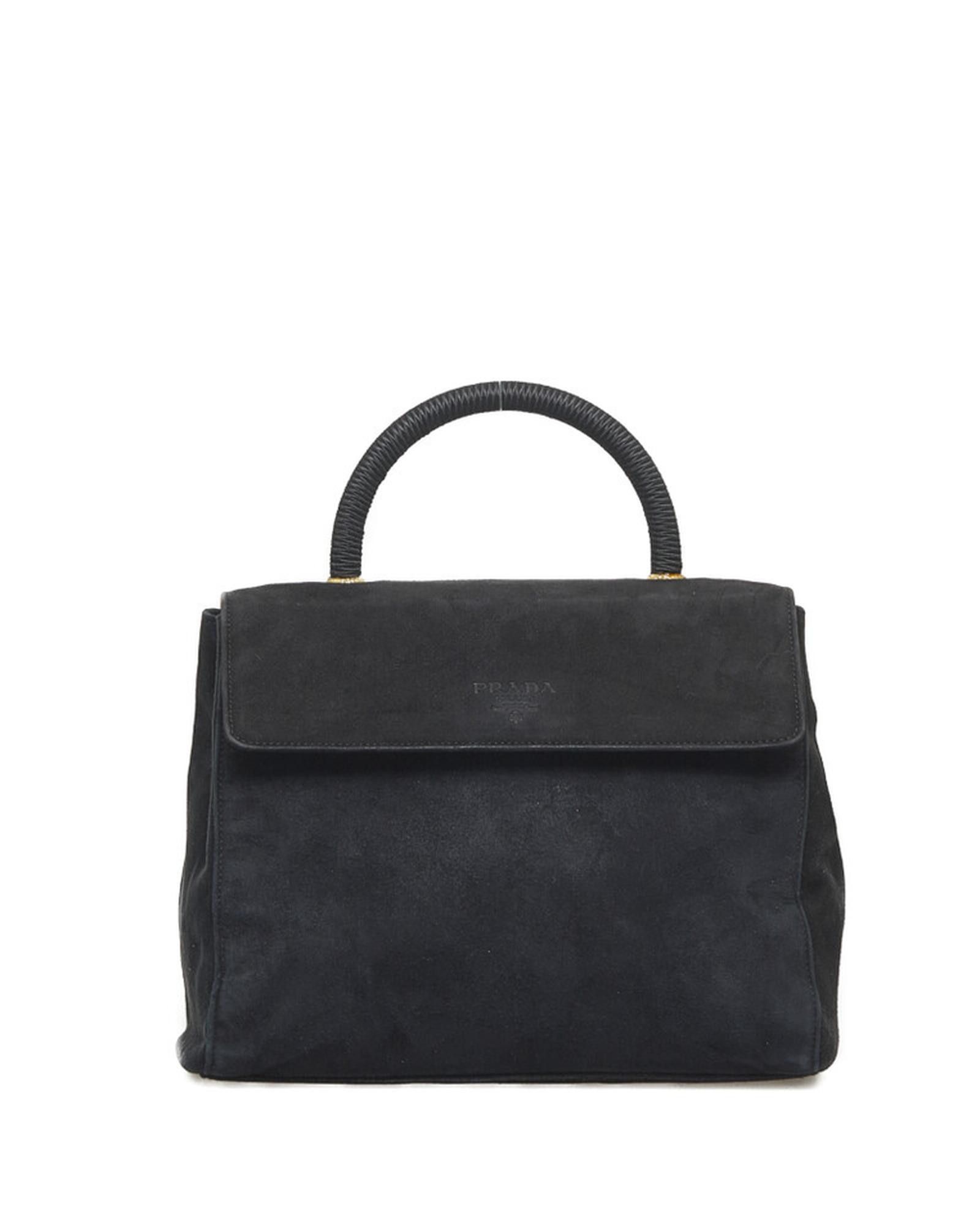 image of Prada Suede Handle Bag In Black, Women's