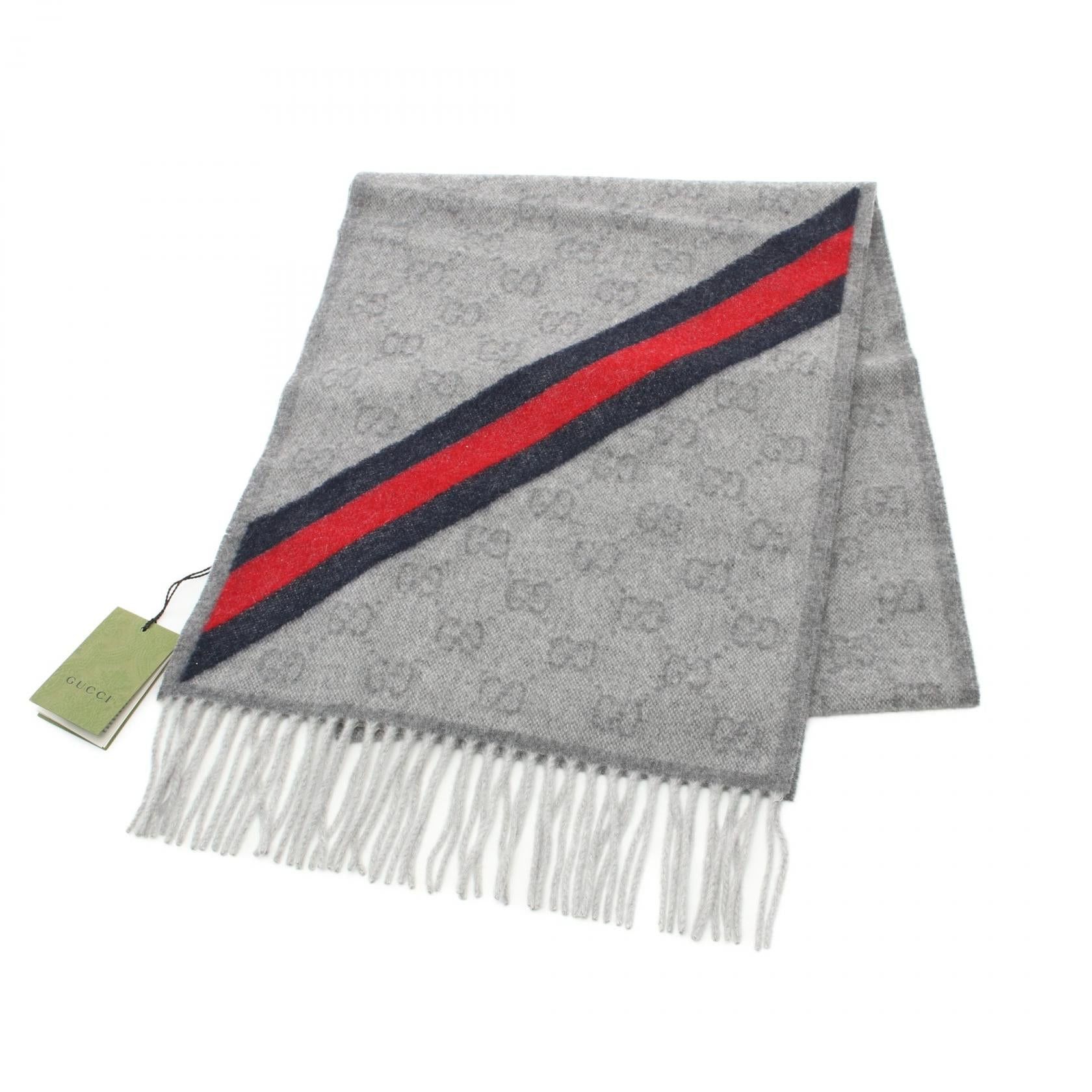 Gucci Gucci Scarf Wool Gray Navy Red Size ONE SIZE - 1 Thumbnail
