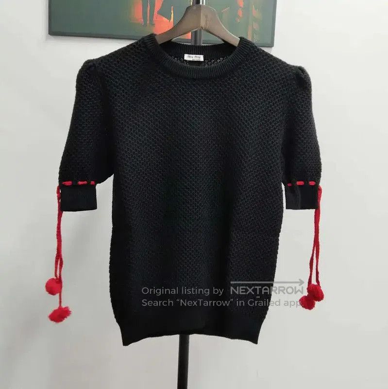 Miu Miu Miu Miu Summer Black Cotton Short Sleeve T-Shirt . Size L / US 10 / IT 46 - 1 Thumbnail