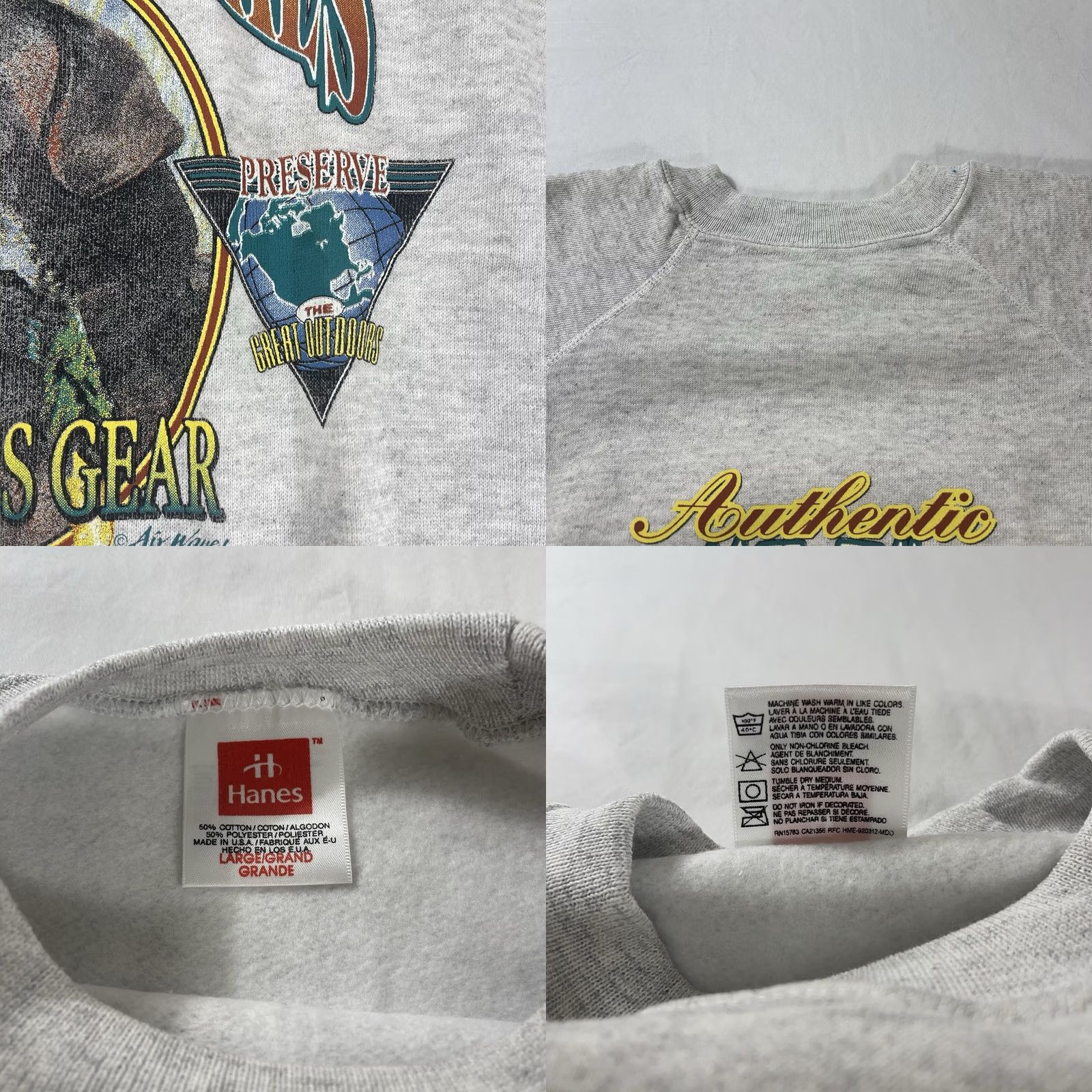 Hanes VINTAGE Hanes Sweatshirt Unisex Adults L Gray 90s Hunting Graphic Duck Waves Air L/S Crew Neck Pullover American USA Size US L / EU 52-54 / 3 - 9 Thumbnail