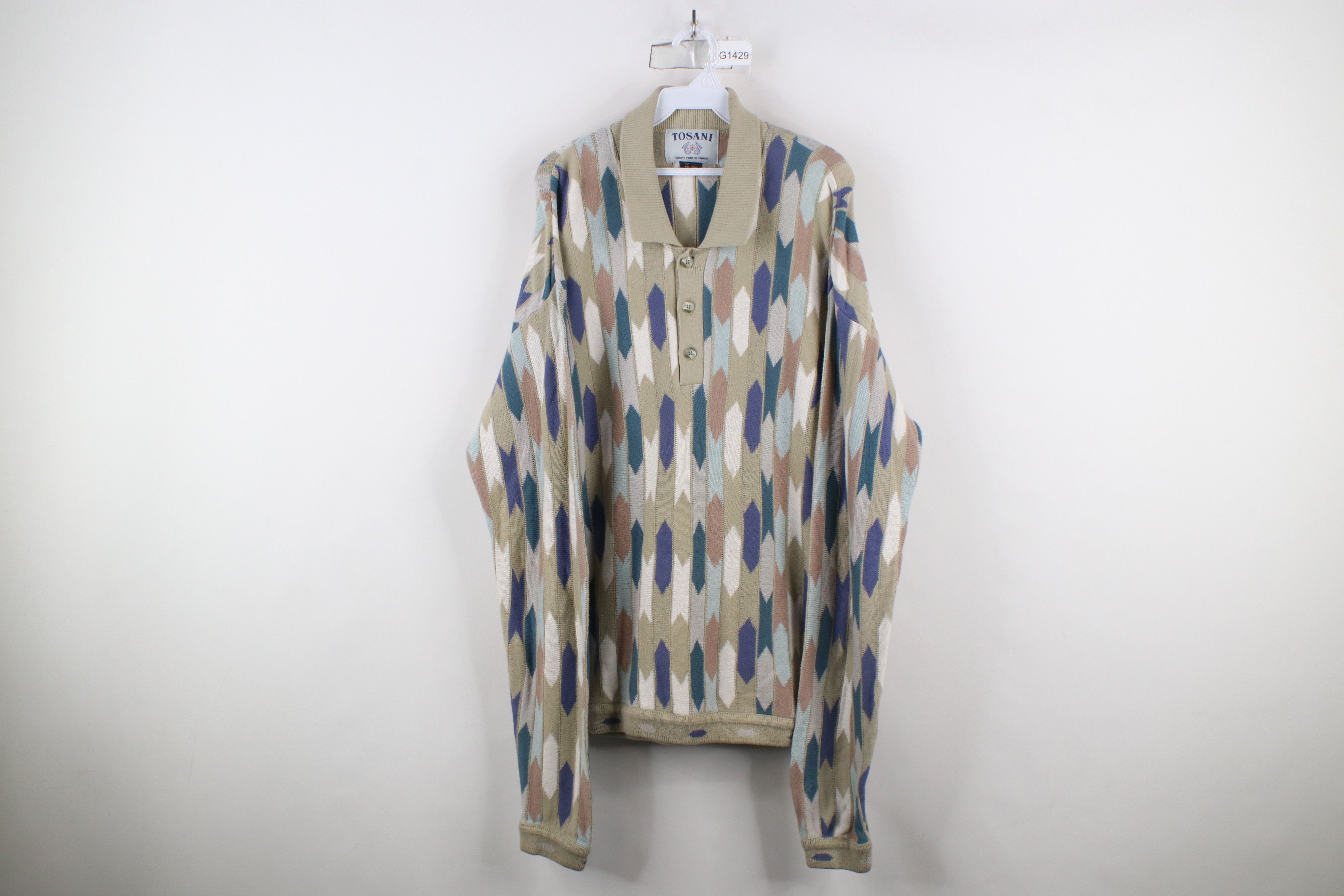 Vintage Vintage 90s Coogi Style Rainbow Knit Collared Sweater Size US M / EU 48-50 / 2 - 1 Thumbnail