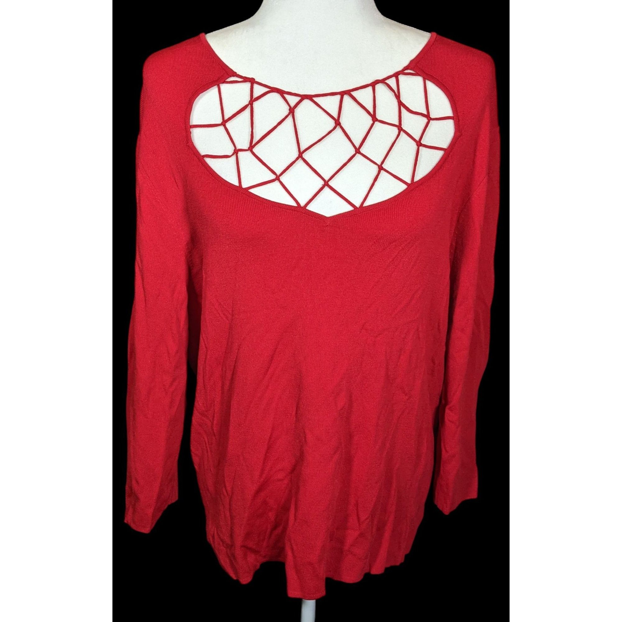 Other Cable & Gauge Red Long Sleeve Top With Woven Cutout Size XL / US 12-14 / IT 48-50 - 1 Thumbnail