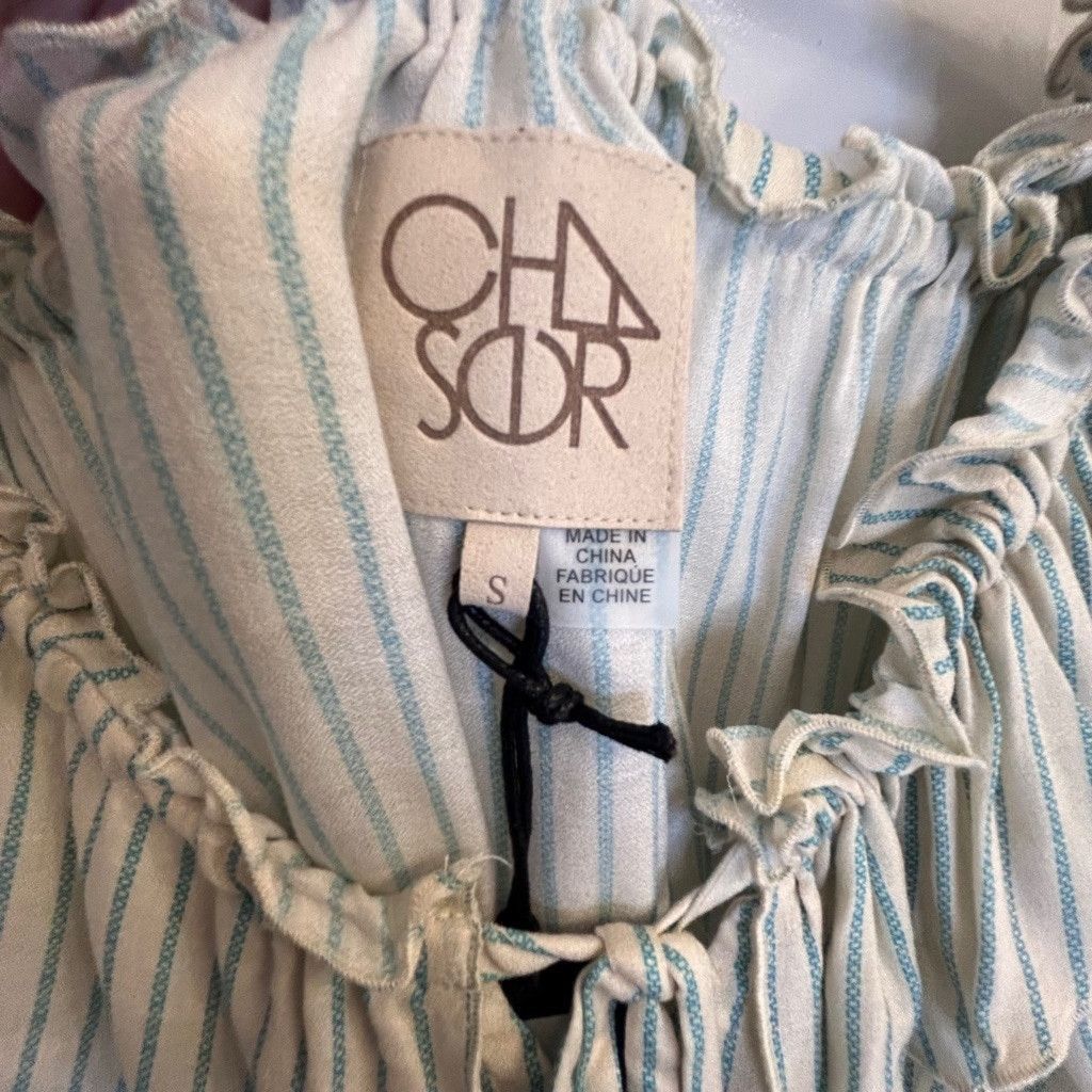 Chaser Brand Women's Chaser crop Top Size S ruffle White w/ green Stripe Size S / US 4 / IT 40 - 3 Thumbnail