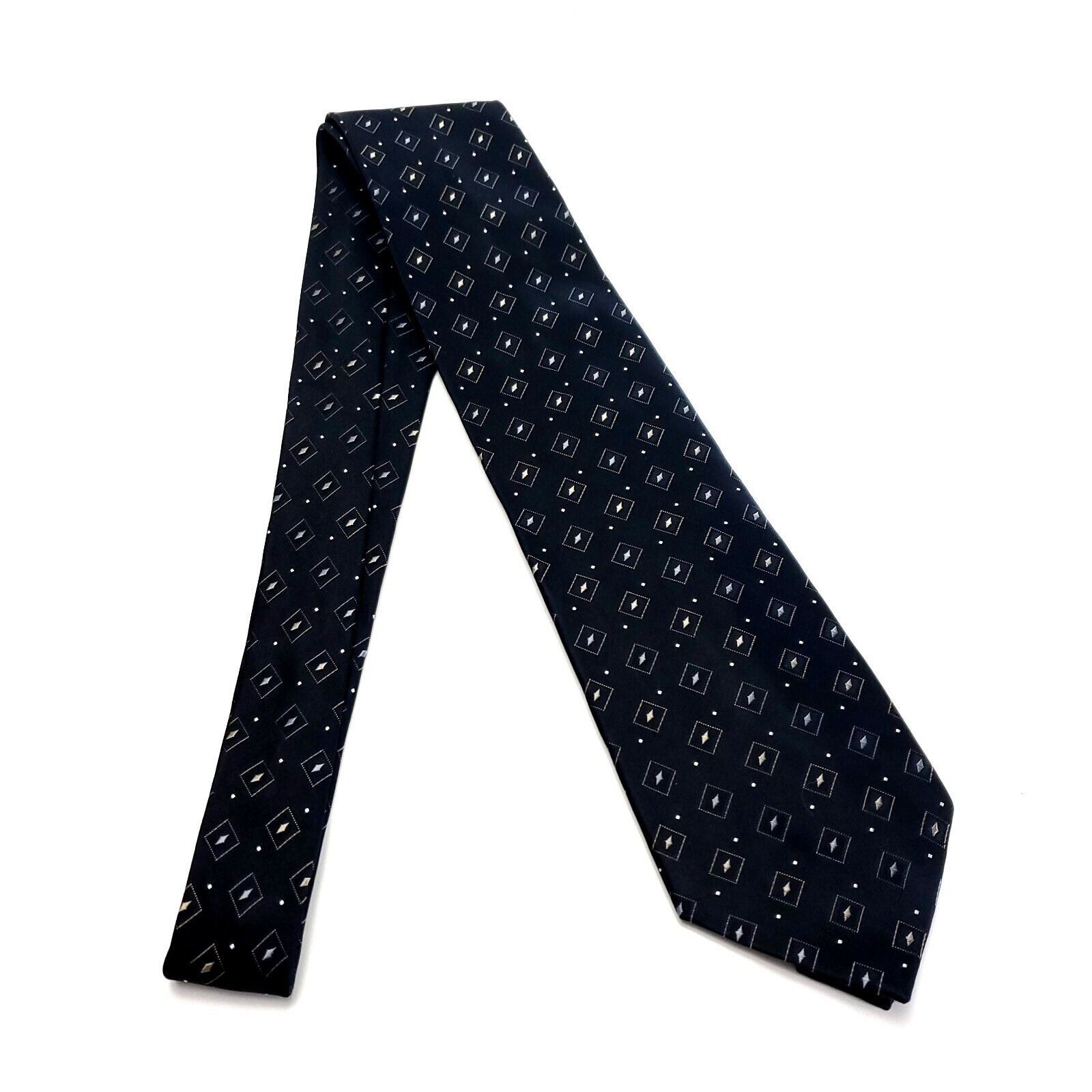 DKNY Dkny Silk Tie Woven Black Geometric Size ONE SIZE - 6 Thumbnail