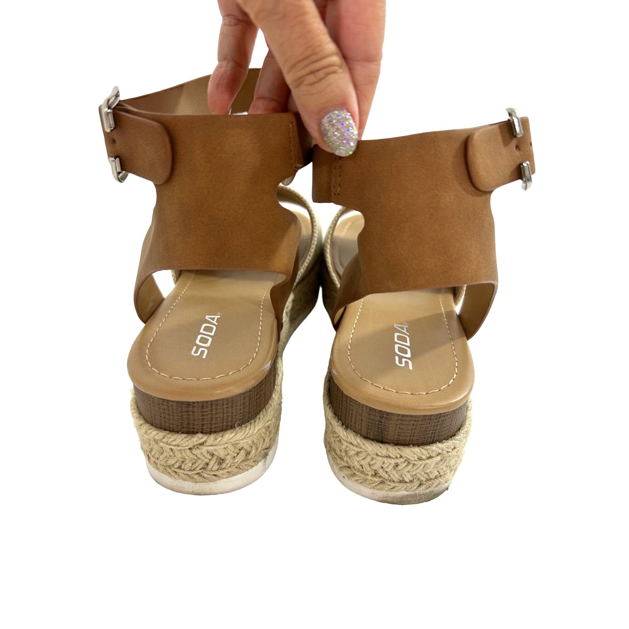 Other Soda Tuckin Sandals 9 Espadrilles Wedge Platform Tan Brown A Size US 9 / IT 39 - 3 Thumbnail