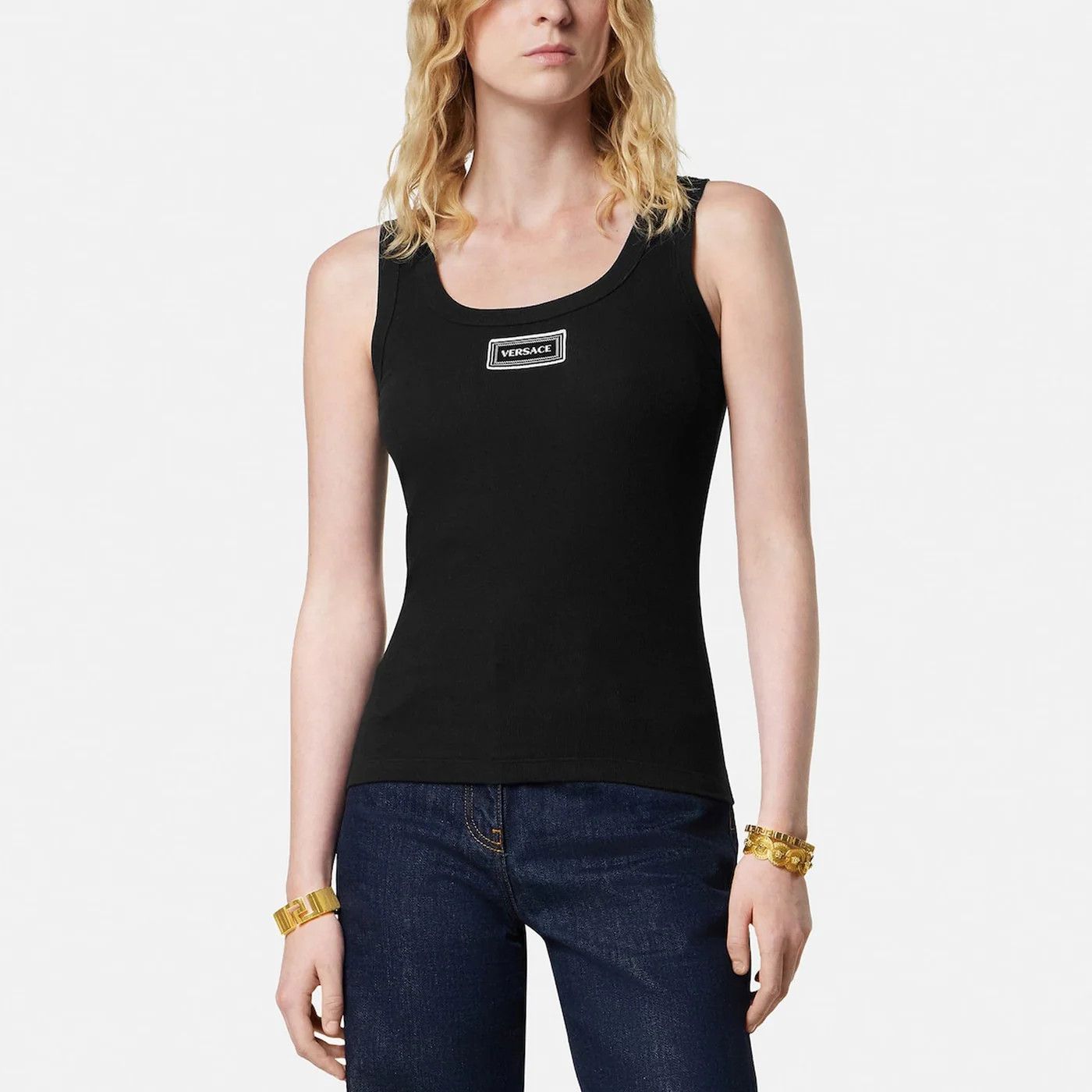 Versace o1d2blof0426 Cotton Tank Top in Black Size S / US 4 / IT 40 - 1 Thumbnail