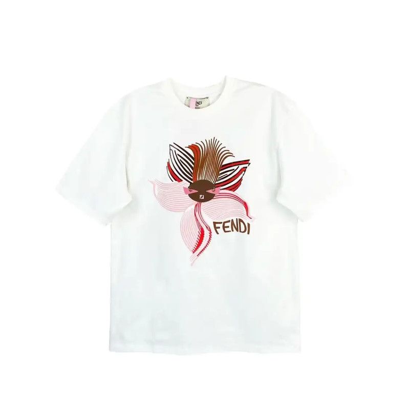 Fendi Fendi Women's White Cotton T-Shirt with Floral Design 0089 Size S / US 4 / IT 40 - 1 Thumbnail