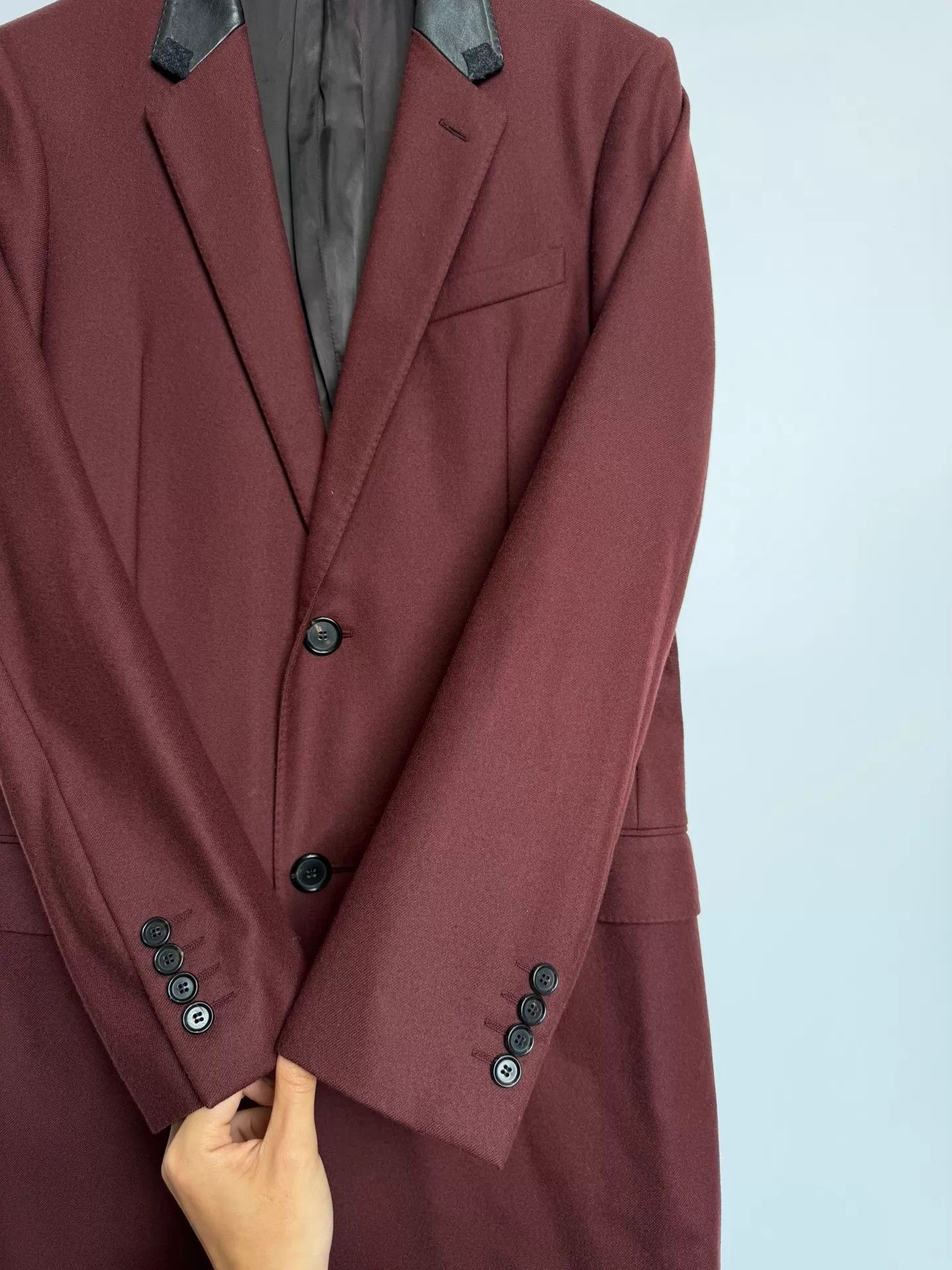 Lanvin Lanvin Leather Collar Chesterfield Dark Red Wool 46 95New Size US S / EU 44-46 / 1 - 2 Thumbnail