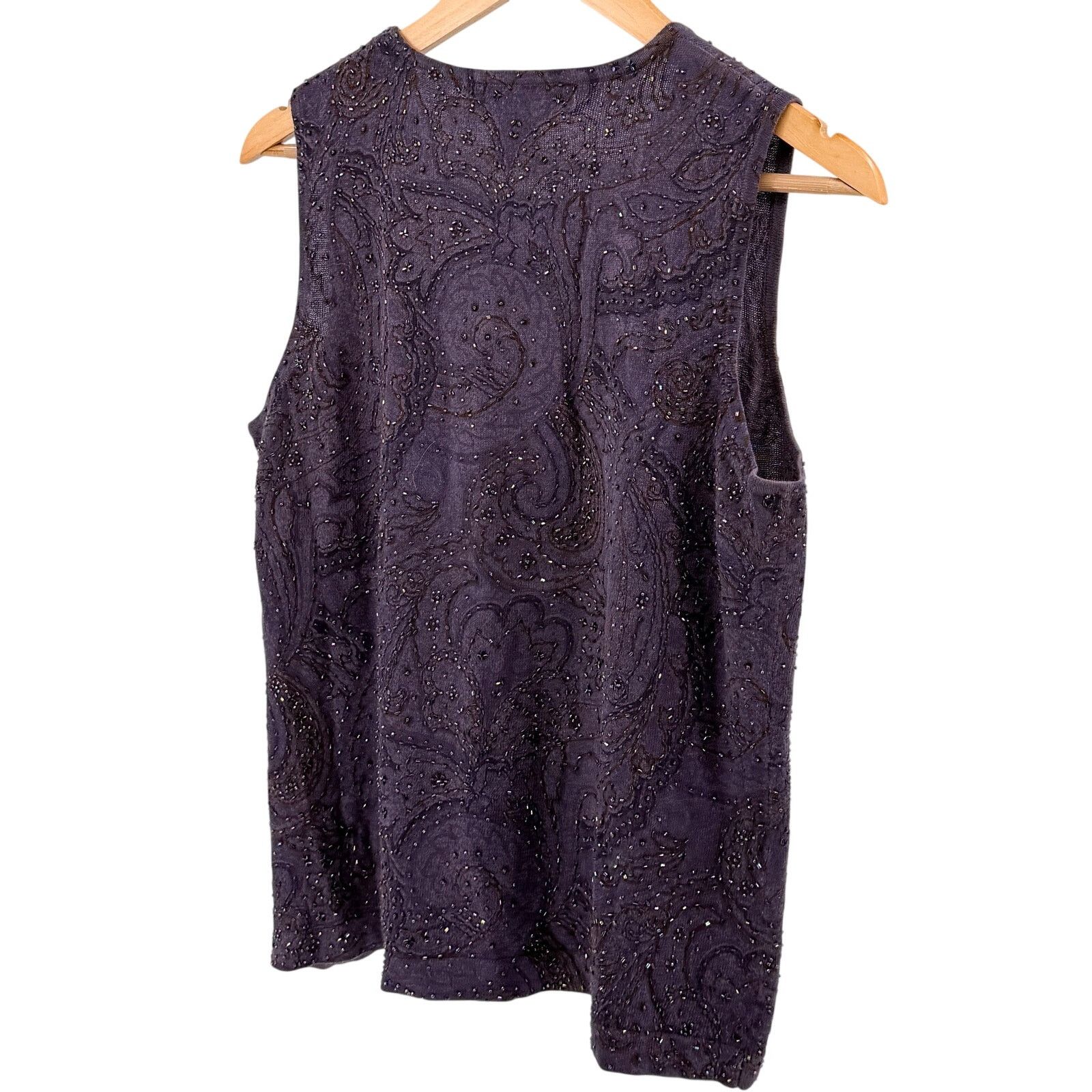 Double D Ranch Vintage Y2K Purple Beaded Paisley Sleeveless Sweater Top Size L / US 10 / IT 46 - 4 Thumbnail