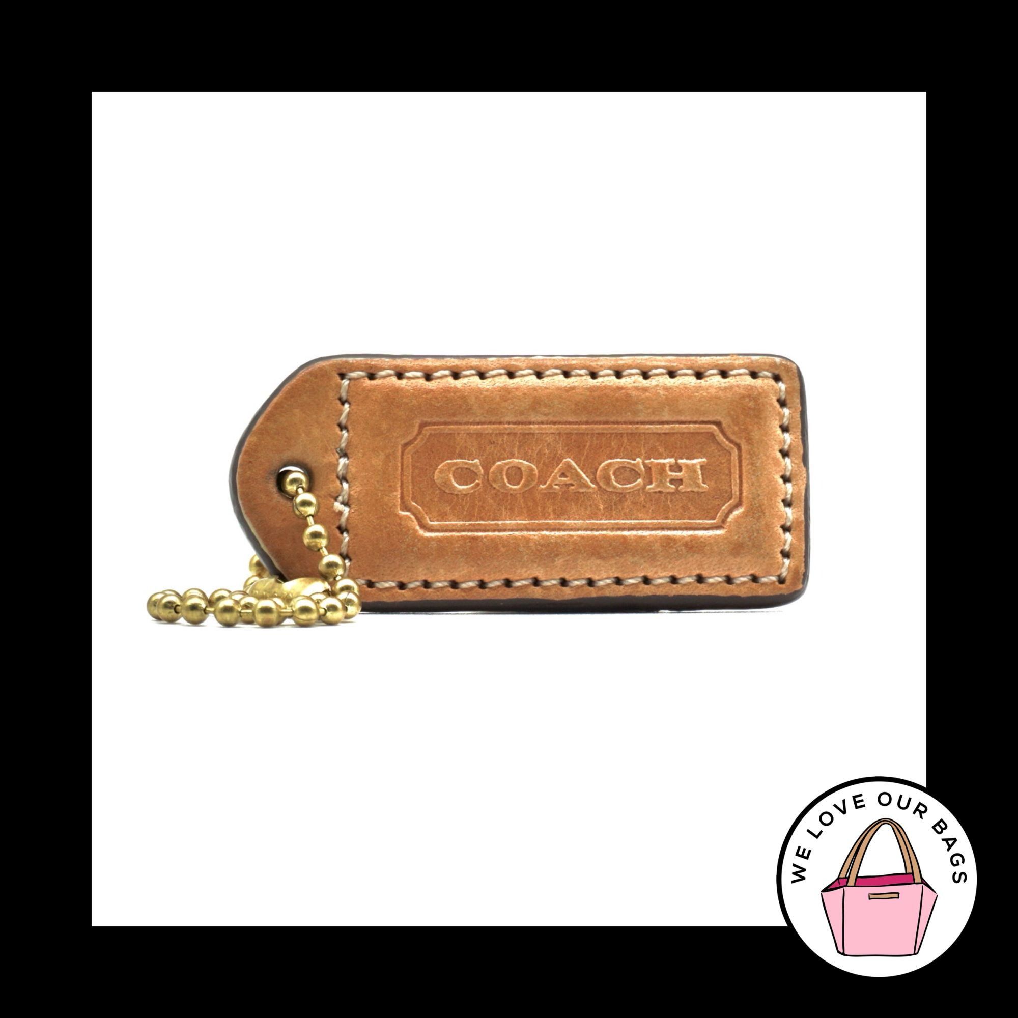 2" Vintage Coach Saddle Brown Leather Brass Key Fob Bag Char, Women's
