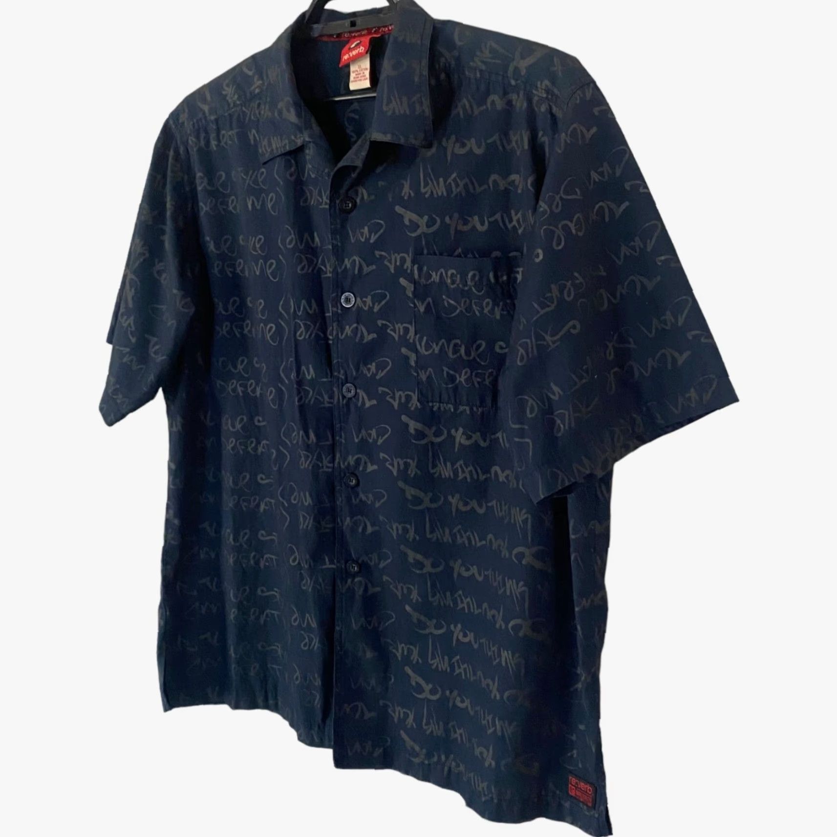 Vintage Y2K Re:verb Graffiti Script Button-Up Shirt Men's XL Navy Blue Short-Sleeve Size US XL / EU 56 / 4 - 2 Thumbnail