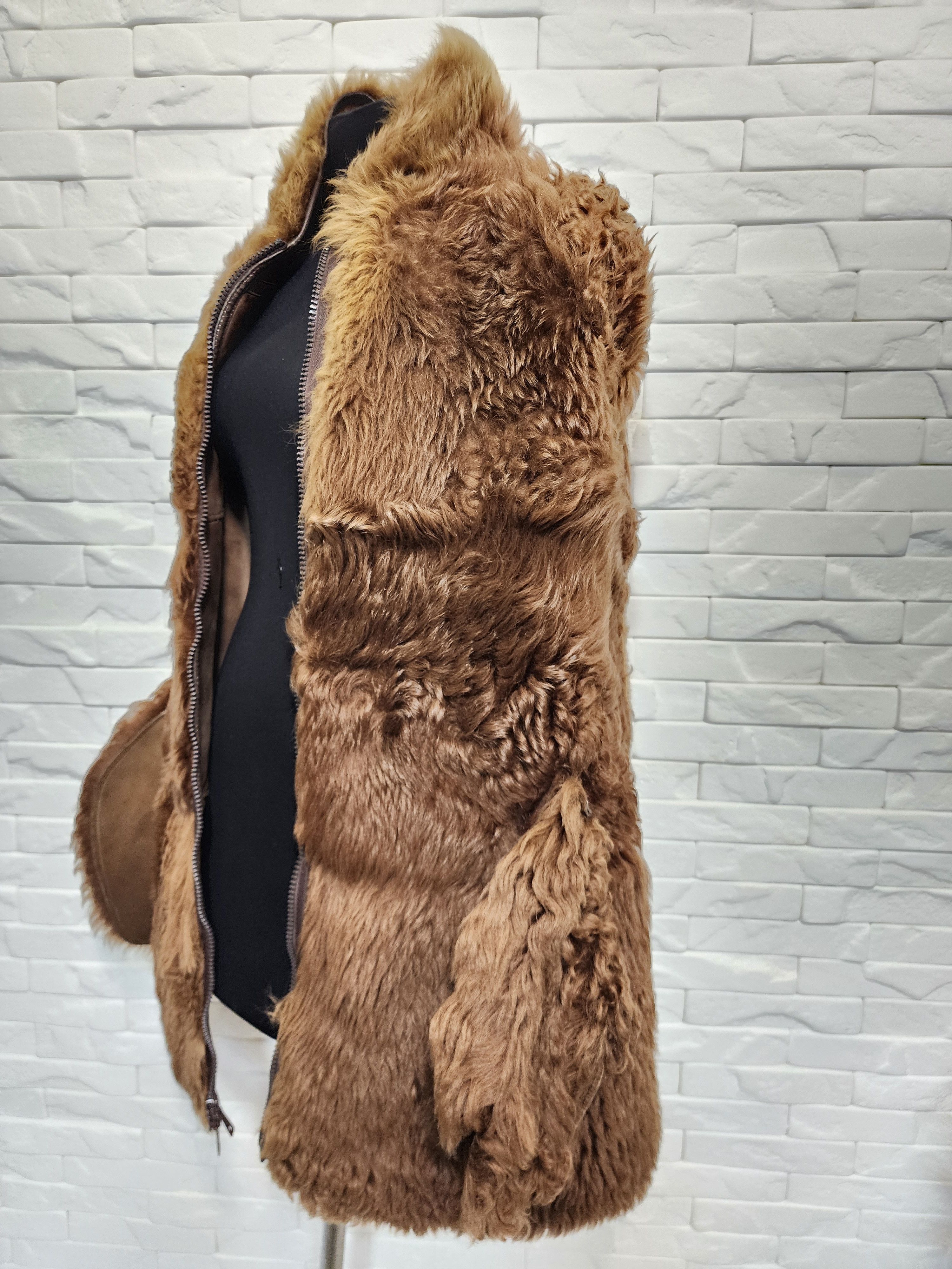 Genuine Leather Brown Sheepskin Coat: Genuine Fur, Plastic Zipper. Size XL / US 12-14 / IT 48-50 - 9 Thumbnail