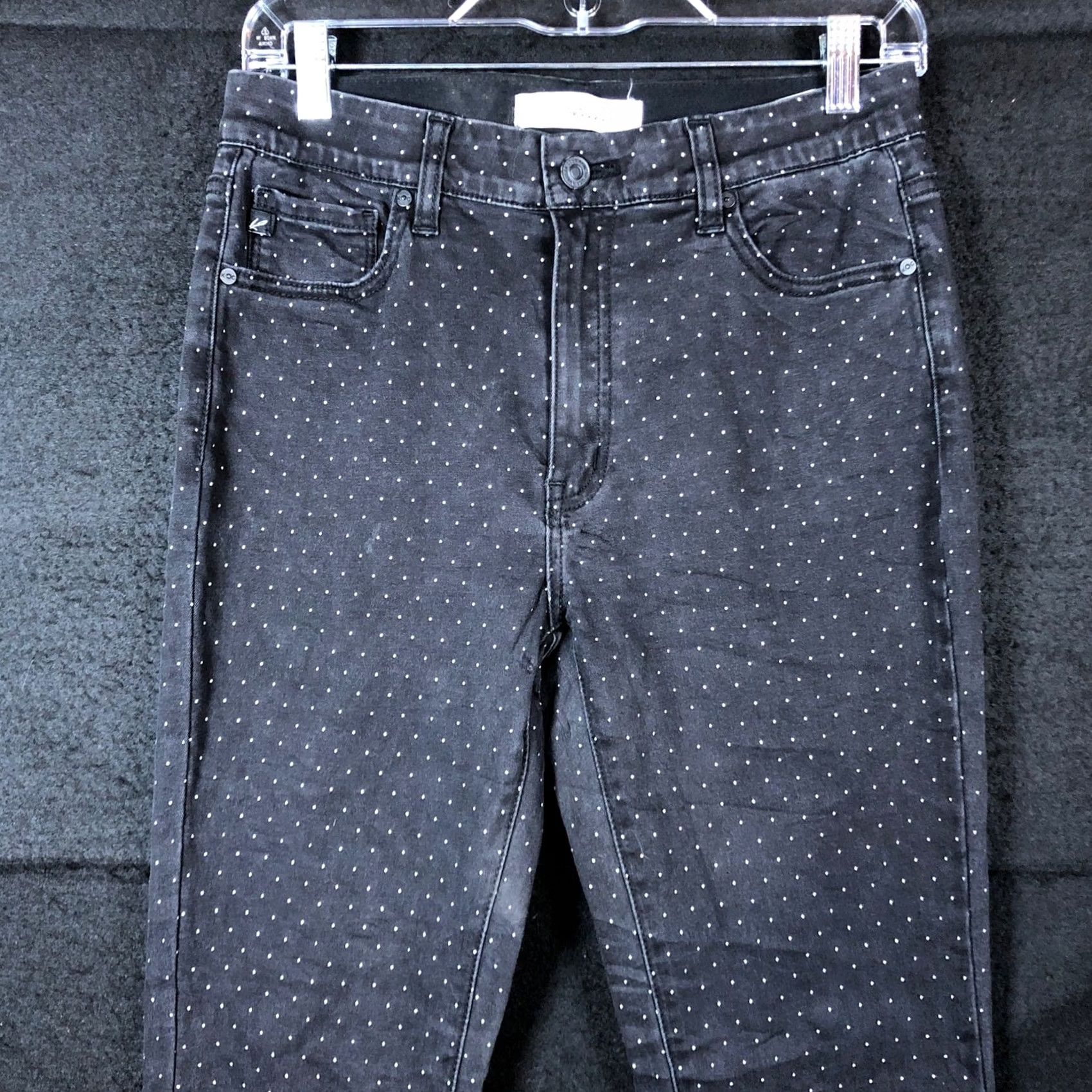 Vintage Kancan Jeans Womens Black White Dotted Denim Mid Rise Skinny Stretch 9 Inseam 27 5-Pocket Design Zip Button Size 9 Size 28" / US 6 / IT 42 - 2 Thumbnail