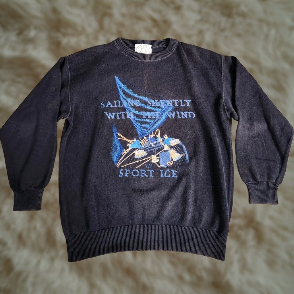 Vintage VINTAGE Iceberg Sweater Mens XL Navy Blue Knit Embroidered Sailing 90s Pullover Italy Size US XL / EU 56 / 4 - 1 Thumbnail