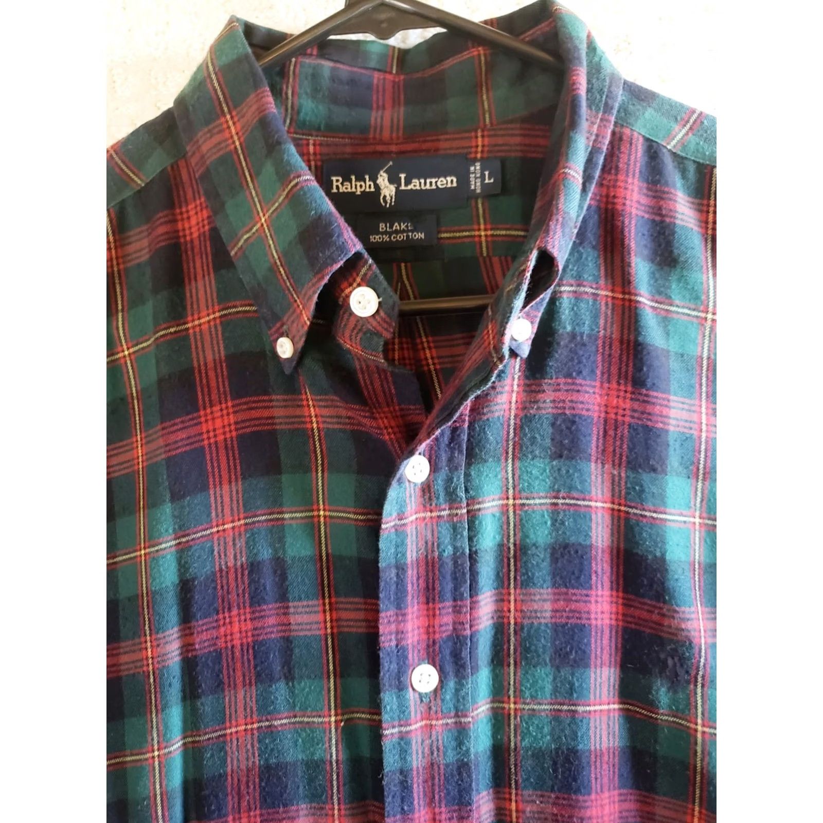 Ralph Lauren Ralph Lauren Blake Men's L Flannel Red Green Tartan Plaid L/S Button Front Shirt Size US L / EU 52-54 / 3 - 4 Thumbnail